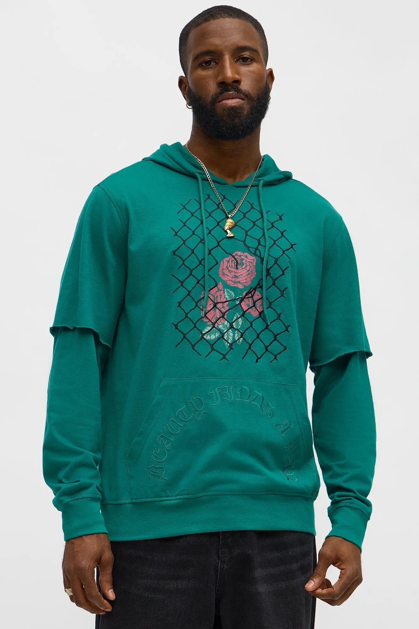 Graphic Hooded Twofer Shirt - Green