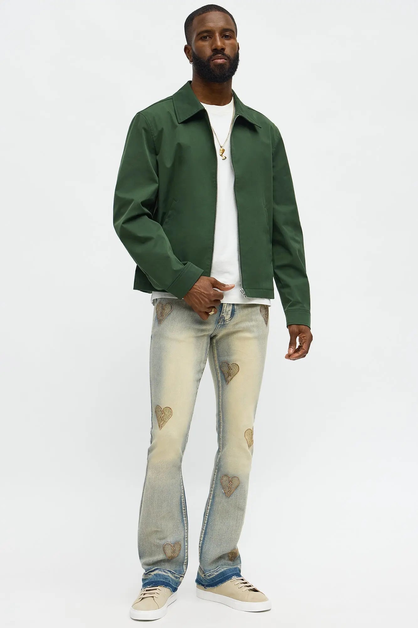 Stacked Skinny Flare Heartbroken Jeweled Jean - Light Wash
