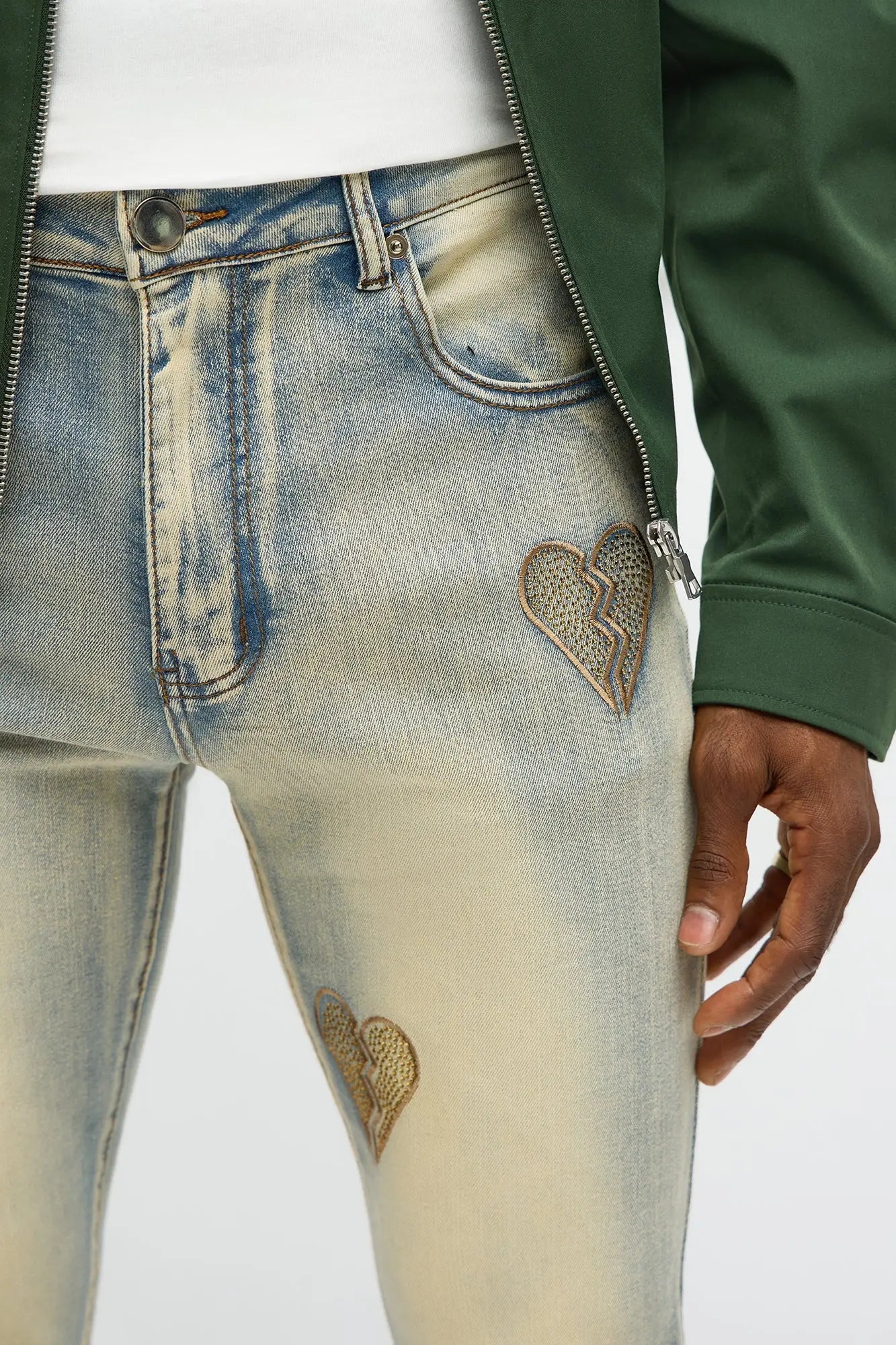 Stacked Skinny Flare Heartbroken Jeweled Jean - Light Wash