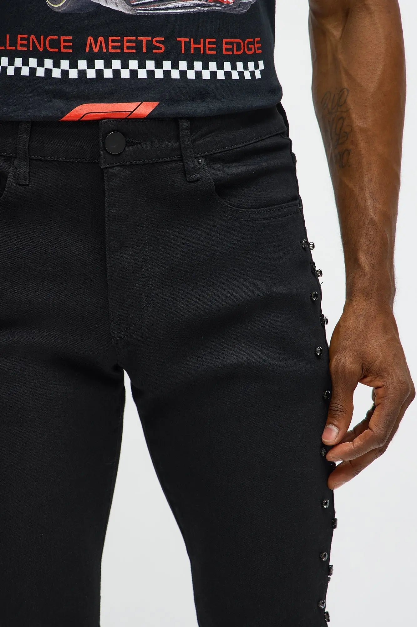 Stacked Skinny Flare By My Side Studded Jean - Black
