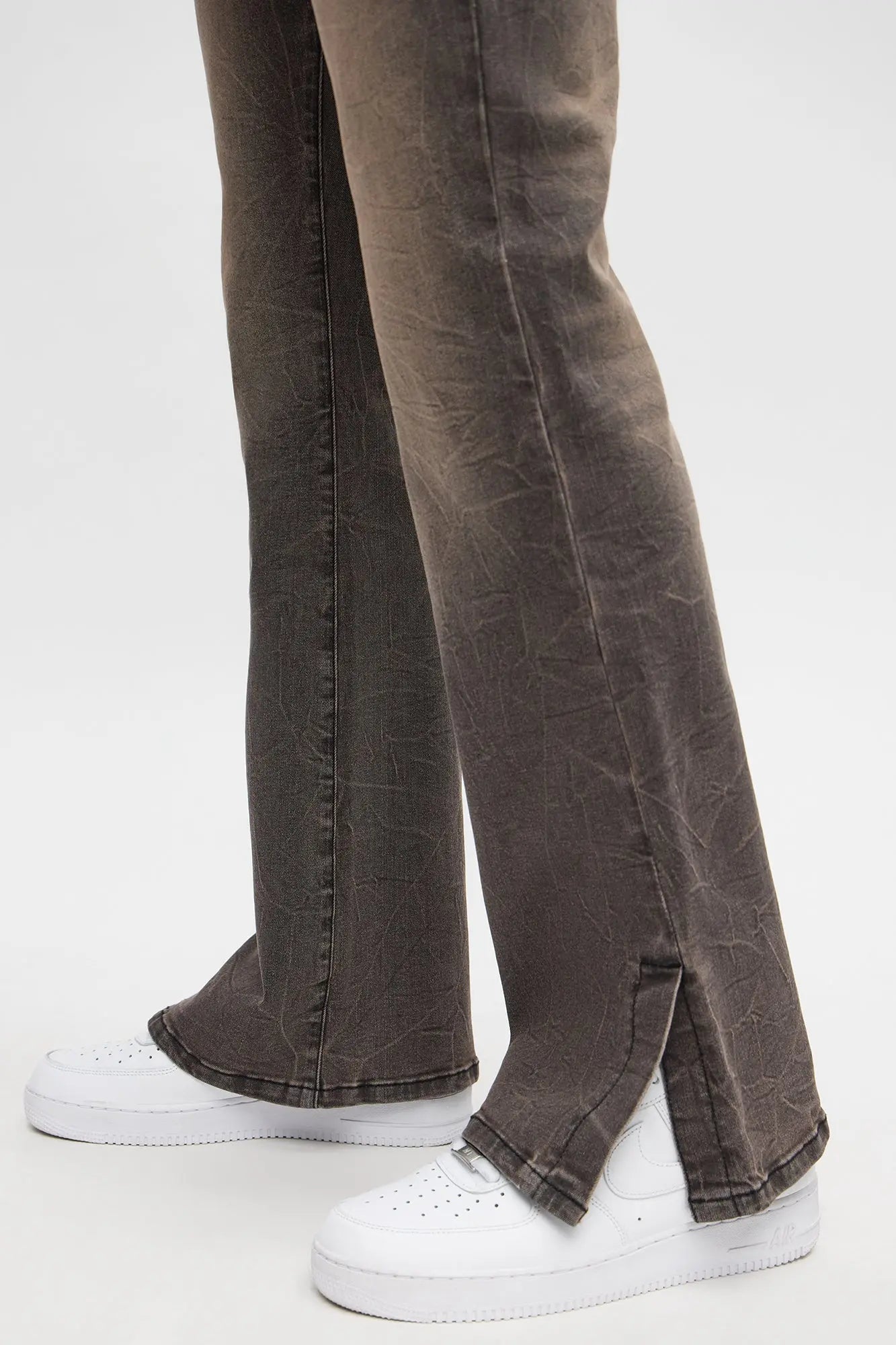 Stacked Skinny Flare Slit Dive Jean - Grey