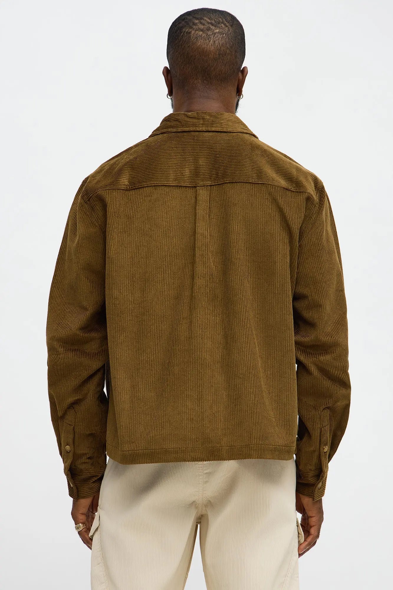 Cropped Corduroy Button Up Shirt - Brown