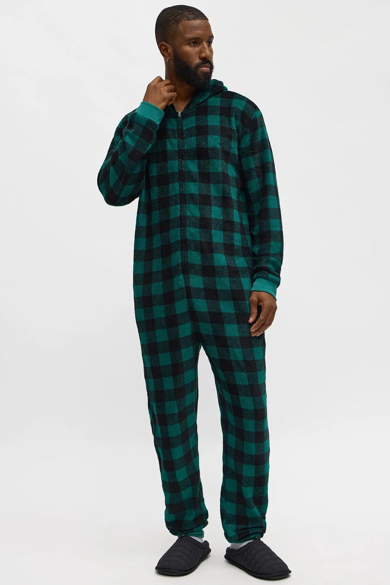 Always Cozy Holiday PJ Onesie - Black/Green