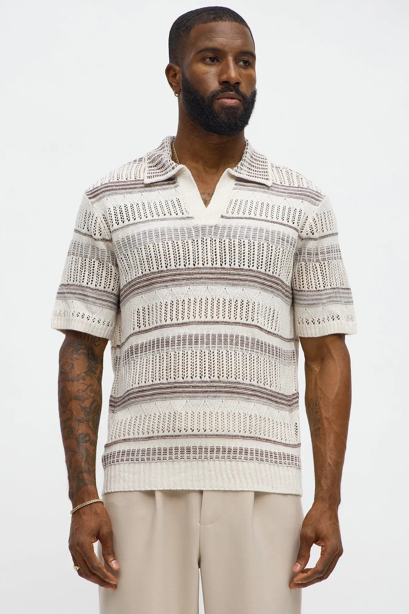Sunny Day Open Knit Jonny Collar Polo - Multi Color