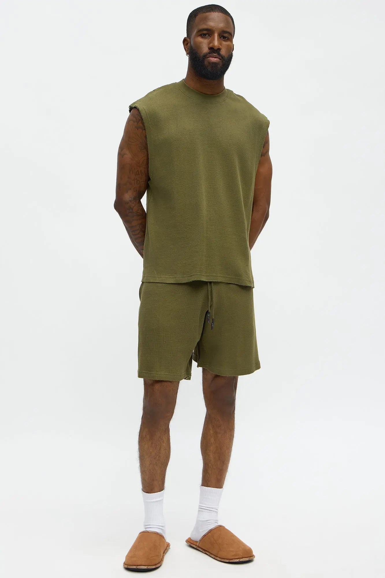 Waffle Texture Matching Lounge Set - Olive