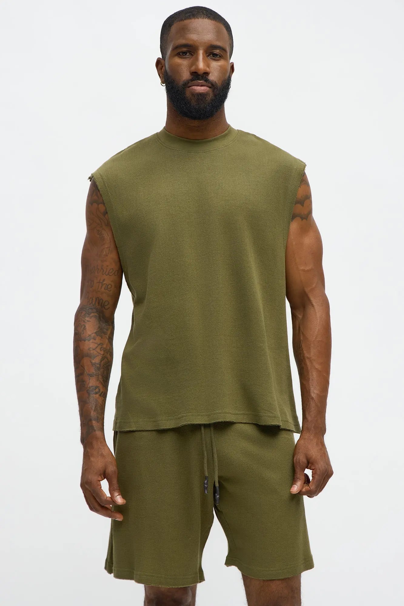 Waffle Texture Matching Lounge Set - Olive