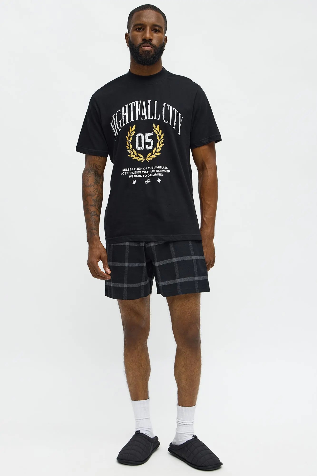 Night Fall Matching Lounge Short Set - Black