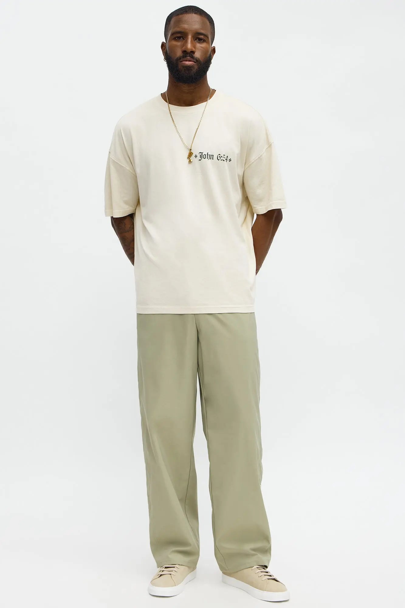 John 6 Verse 54 Oversized Short Sleeve Tee - Cream