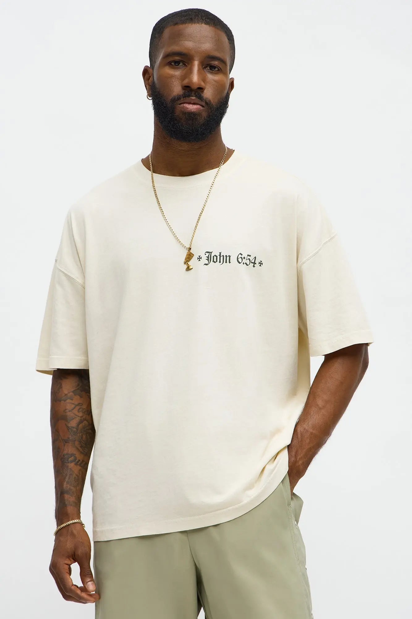 John 6 Verse 54 Oversized Short Sleeve Tee - Cream