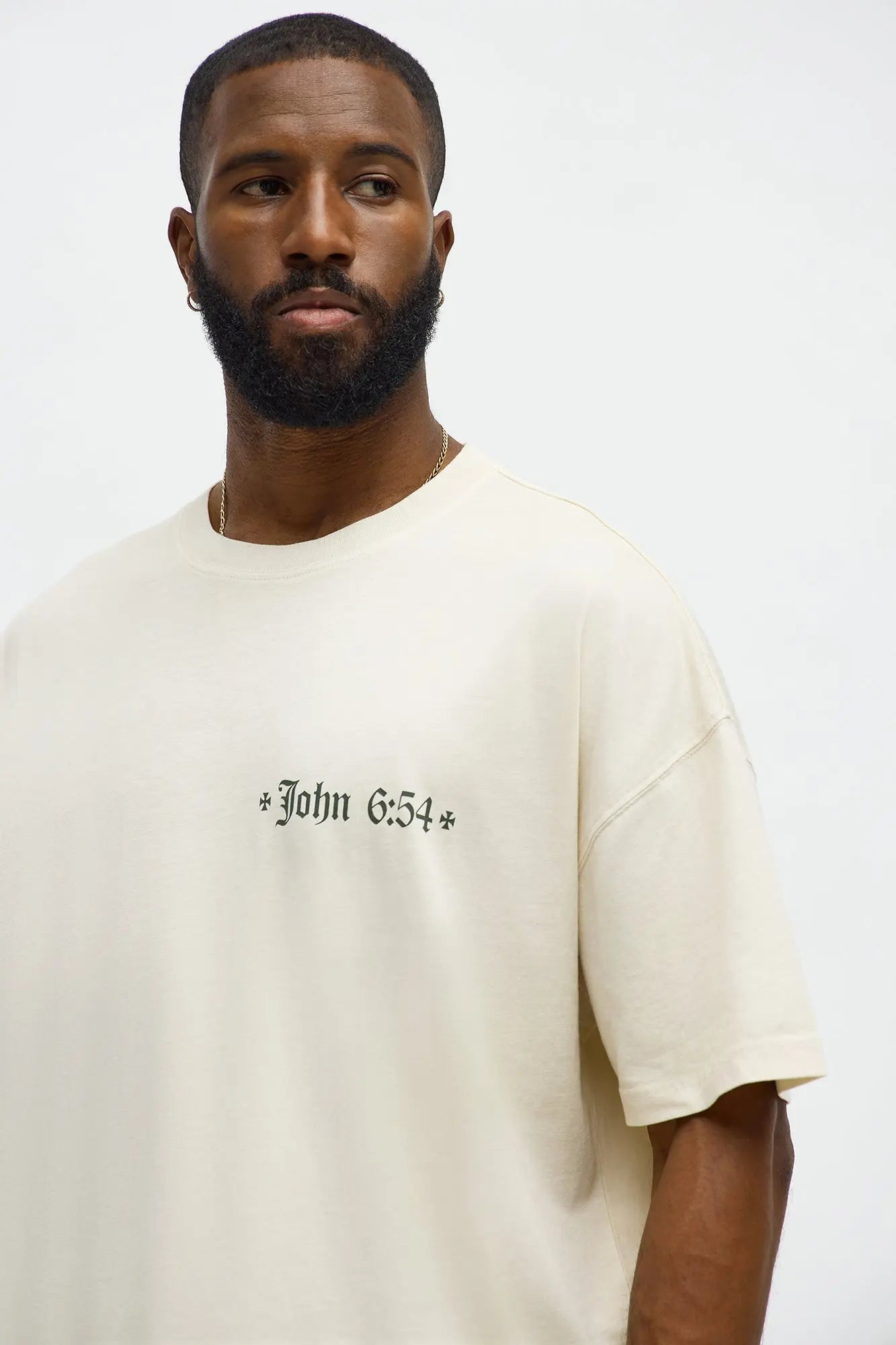 John 6 Verse 54 Oversized Short Sleeve Tee - Cream