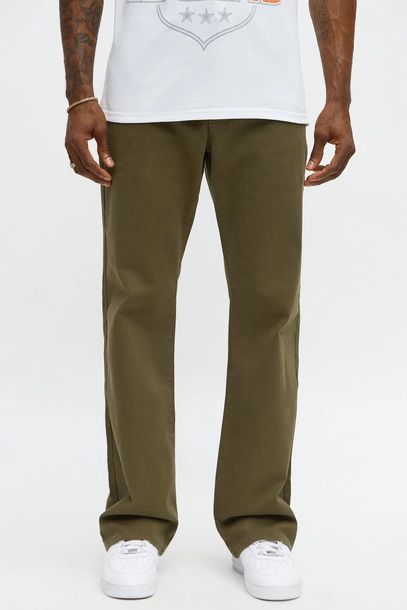 Mac Chino Stacked Slim Flare Pants - Olive