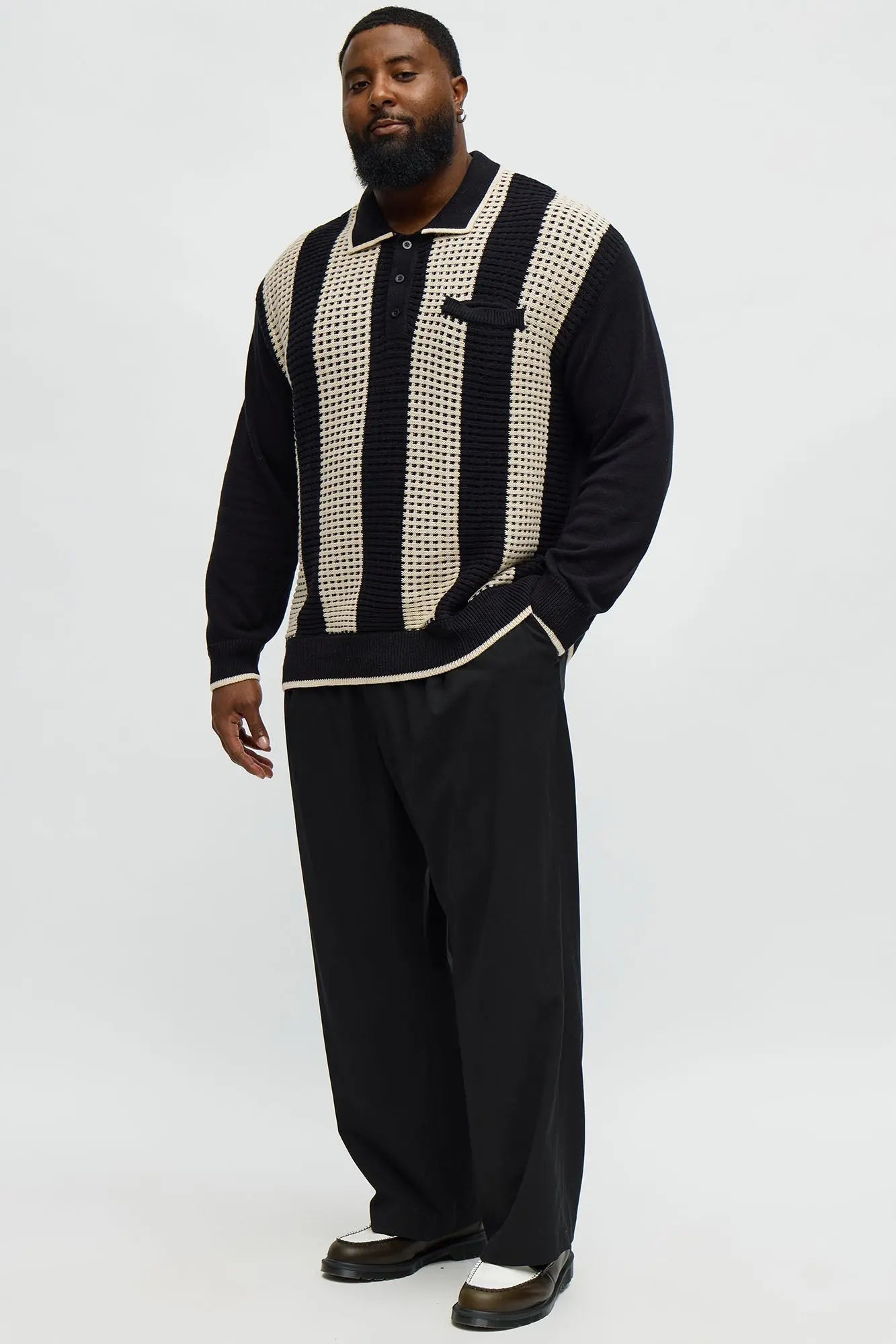Relaxed Skylines Collared Sweater - Black/combo