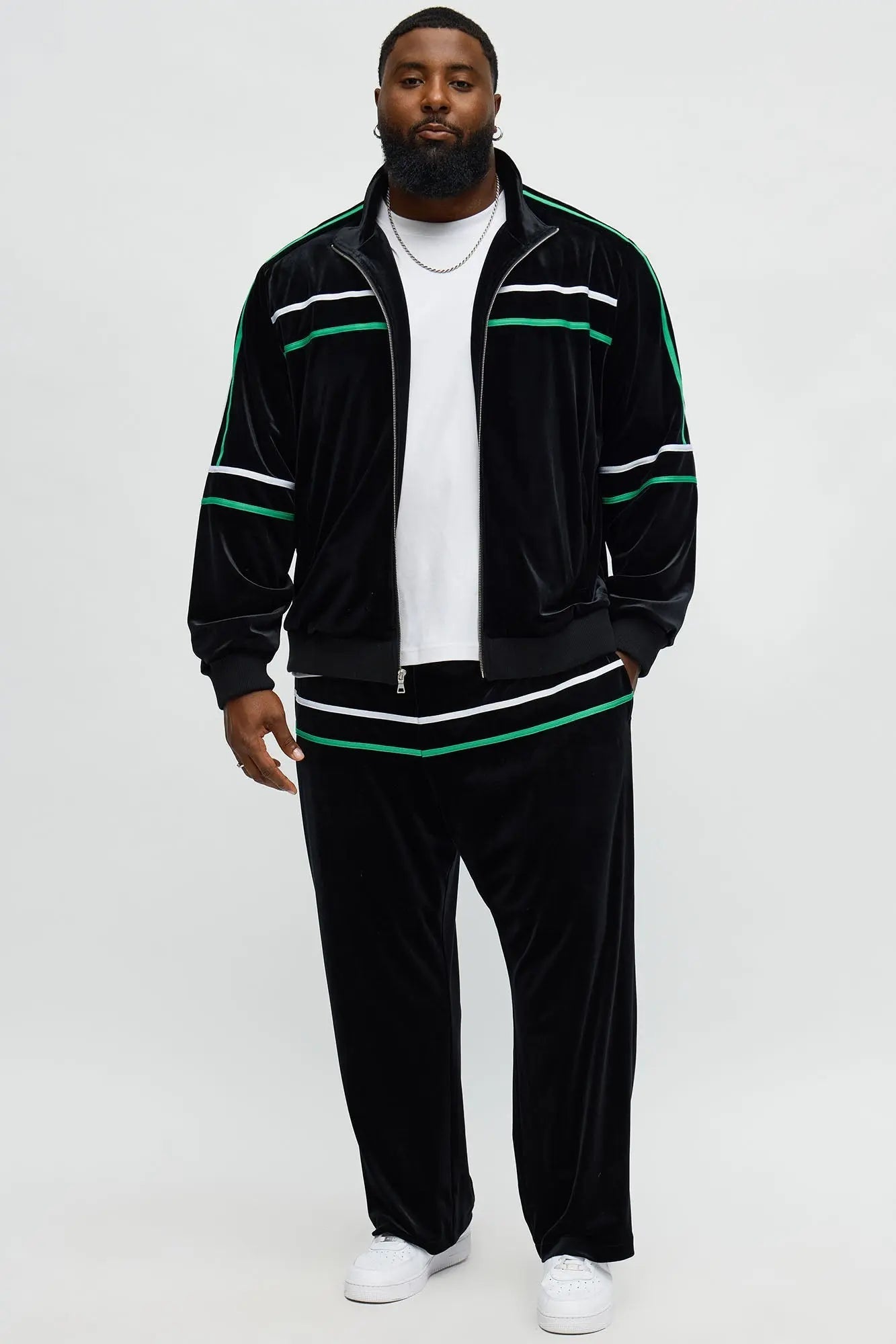 Velour Piped Courtside Track Jacket - Black/Green