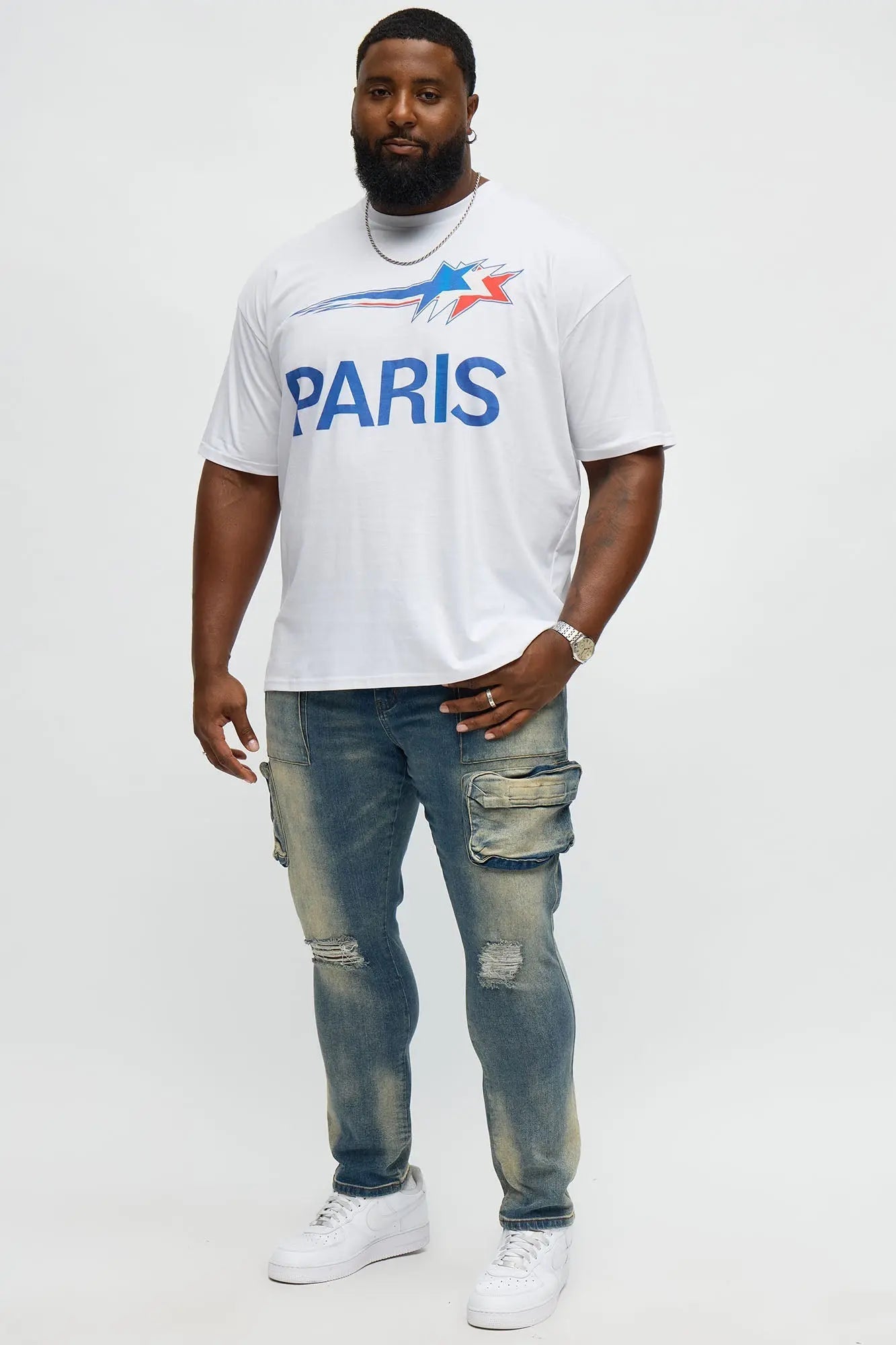 Skinny Raid Distressed Cargo Jeans - Vintage Blue Wash