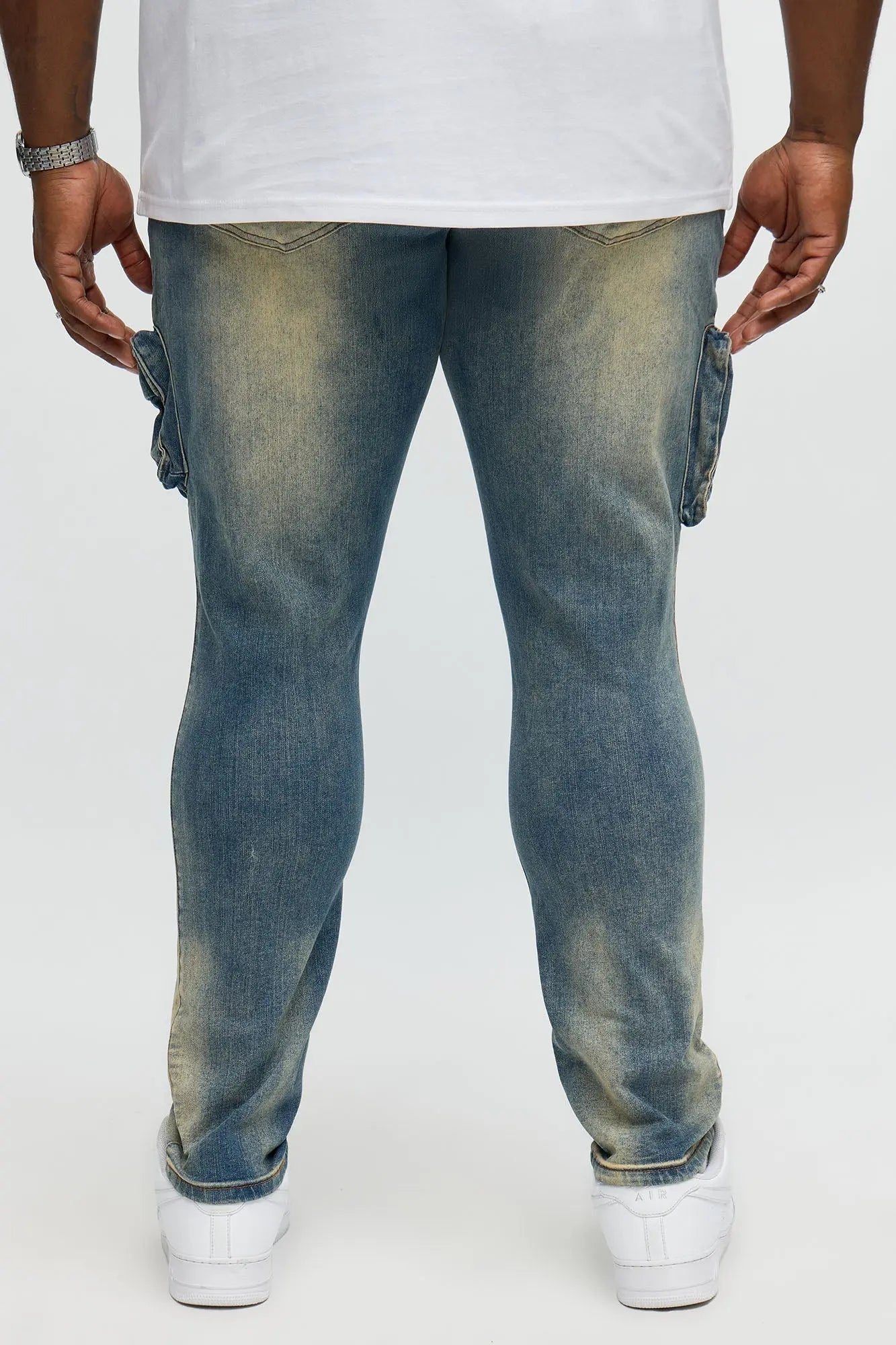 Skinny Raid Distressed Cargo Jeans - Vintage Blue Wash