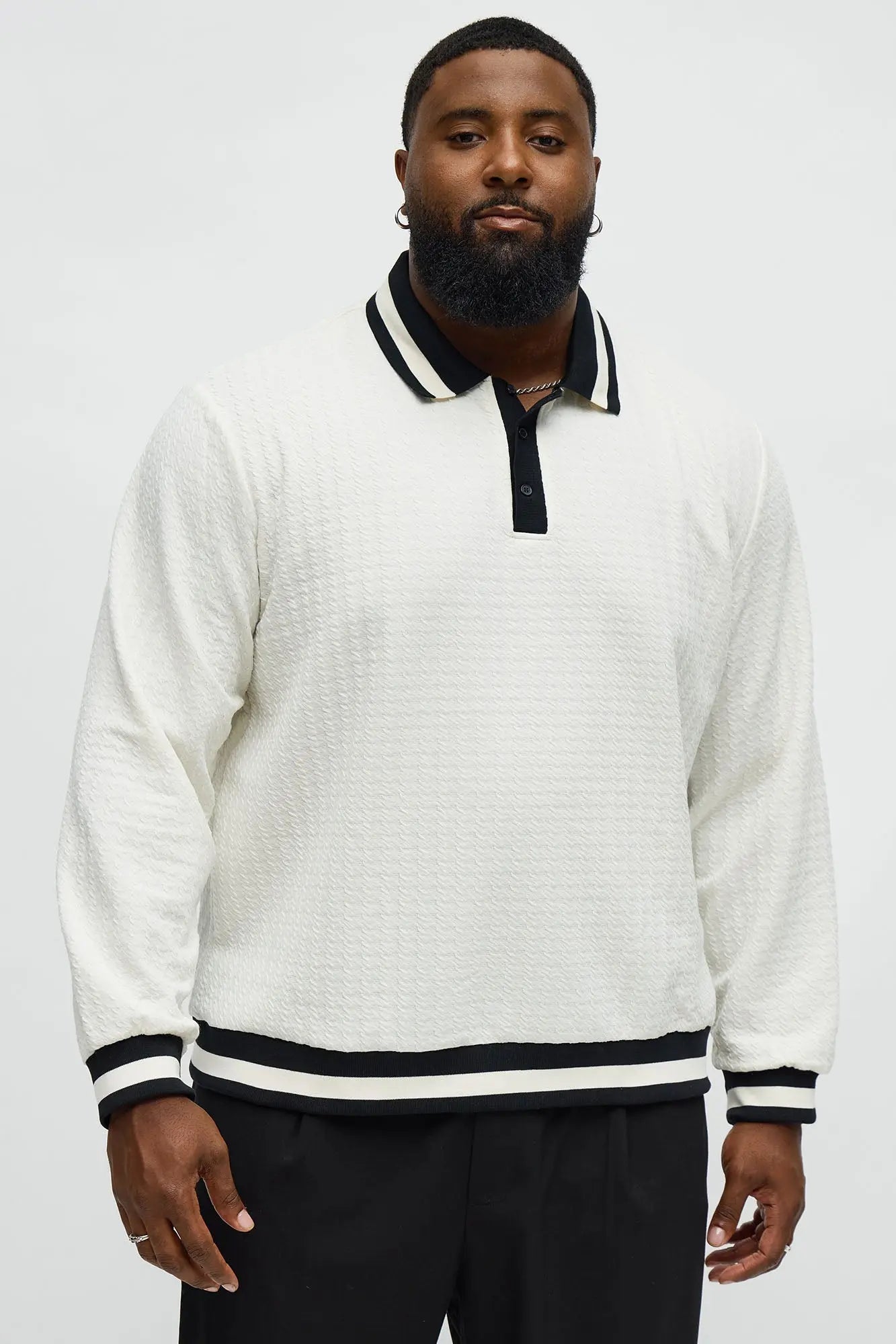 Andrew Textured Knit Long Sleeve Polo - Cream/combo