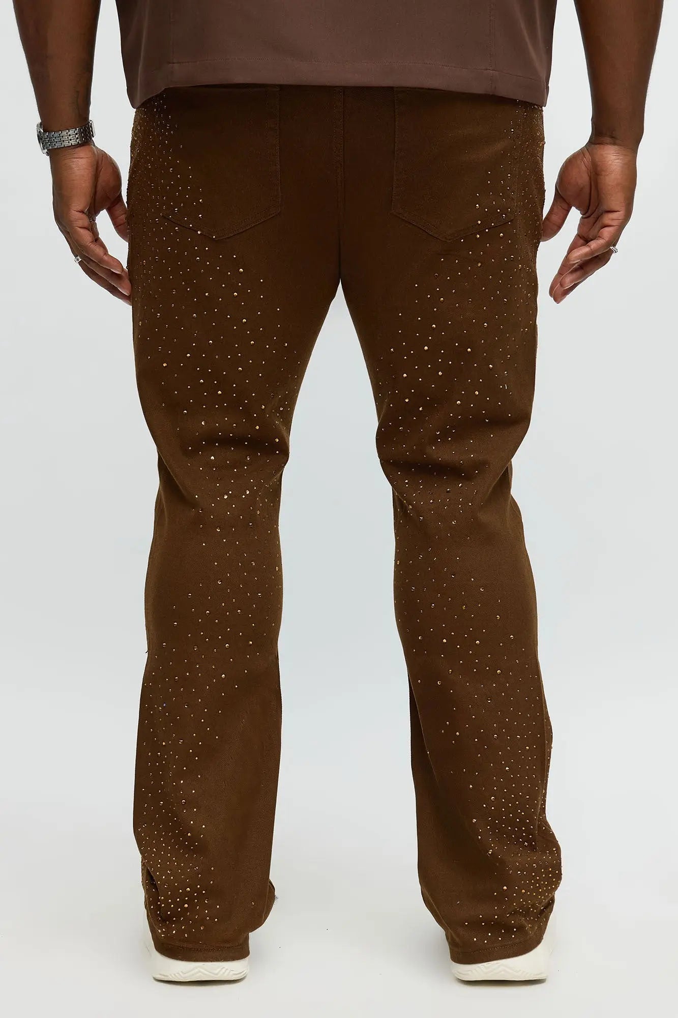 Stacked Skinny Flare Be Jeweled Up Pants - Brown