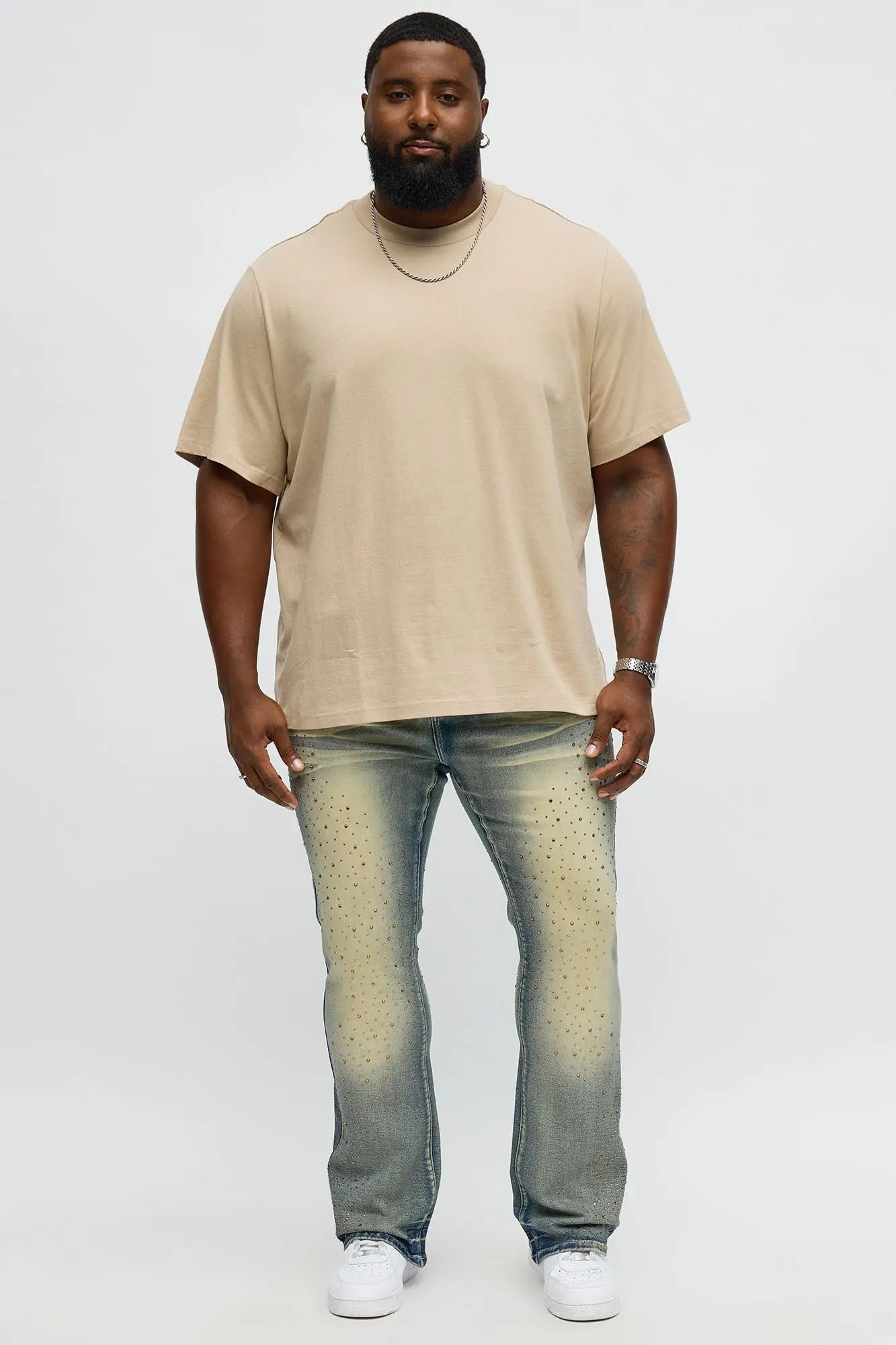Stacked Skinny Flare Be Jeweled Up Jeans - Light Wash