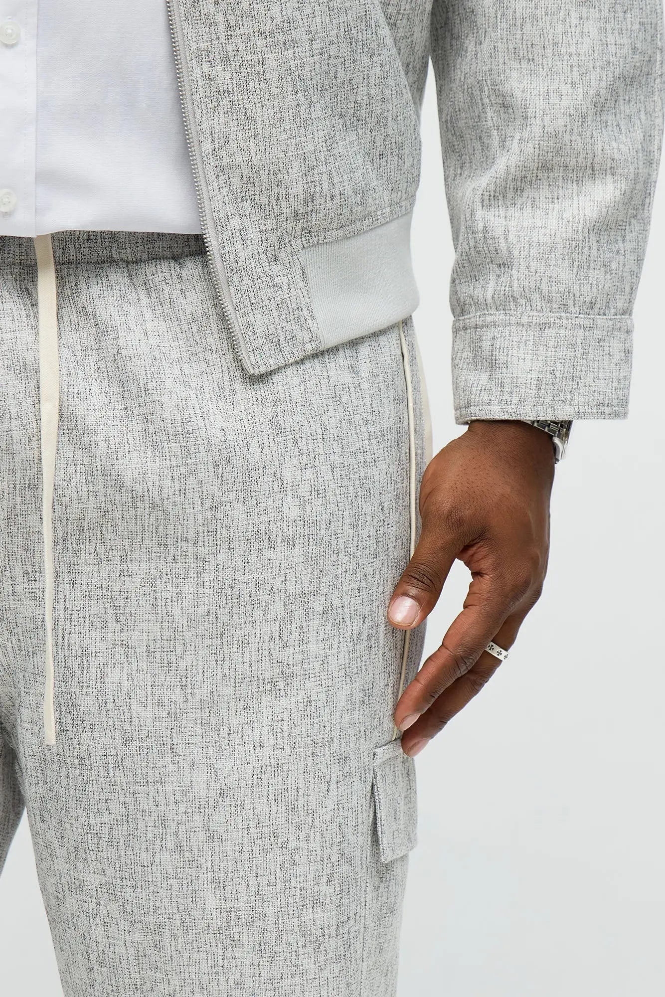 Straight Tweed Textured Cargo Pant - Grey/combo