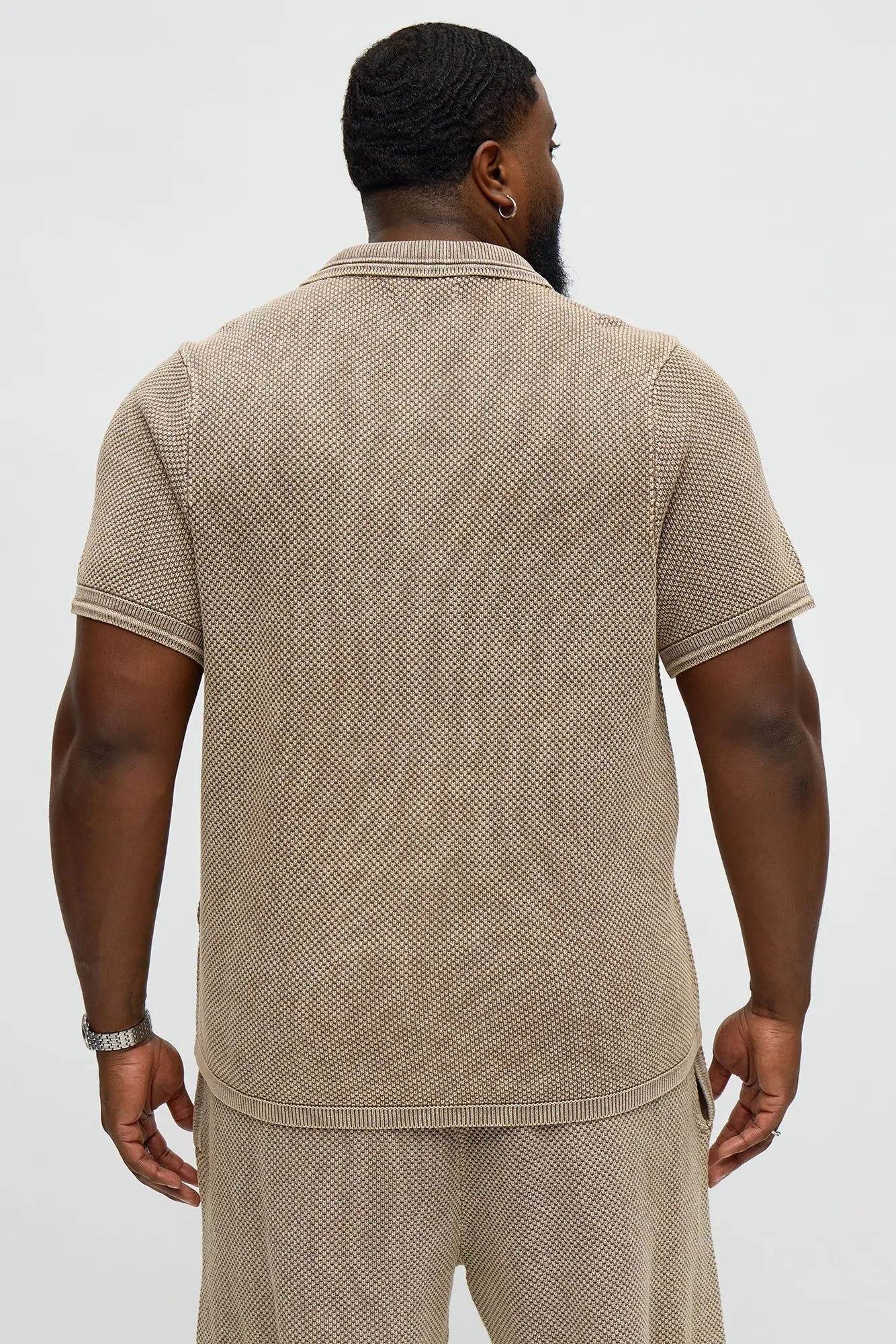 Washed Short Sleeve Button Up Shirt - Brown/combo