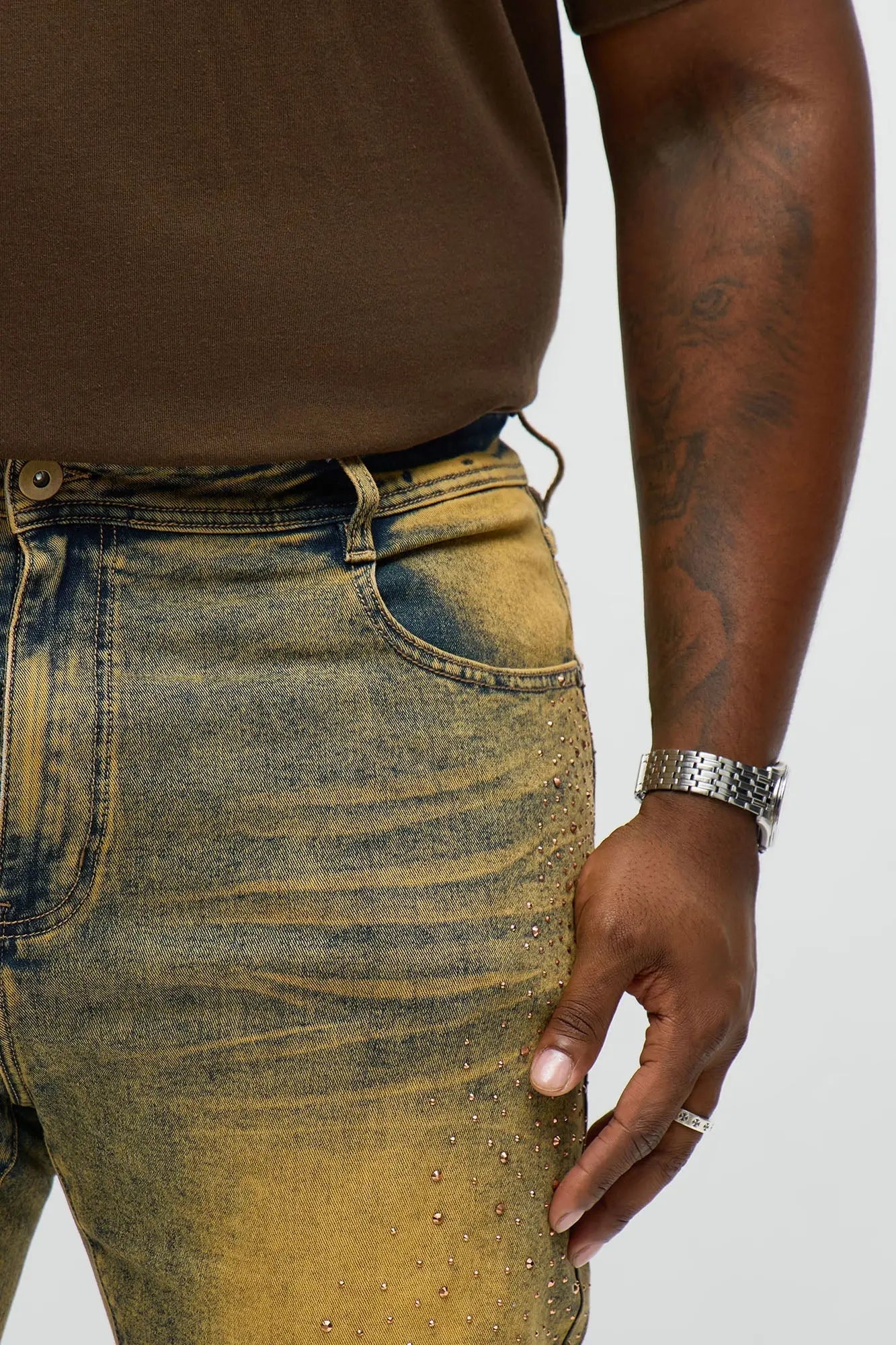 Stacked Skinny Flare Be Jeweled Up Jeans - Vintage Wash