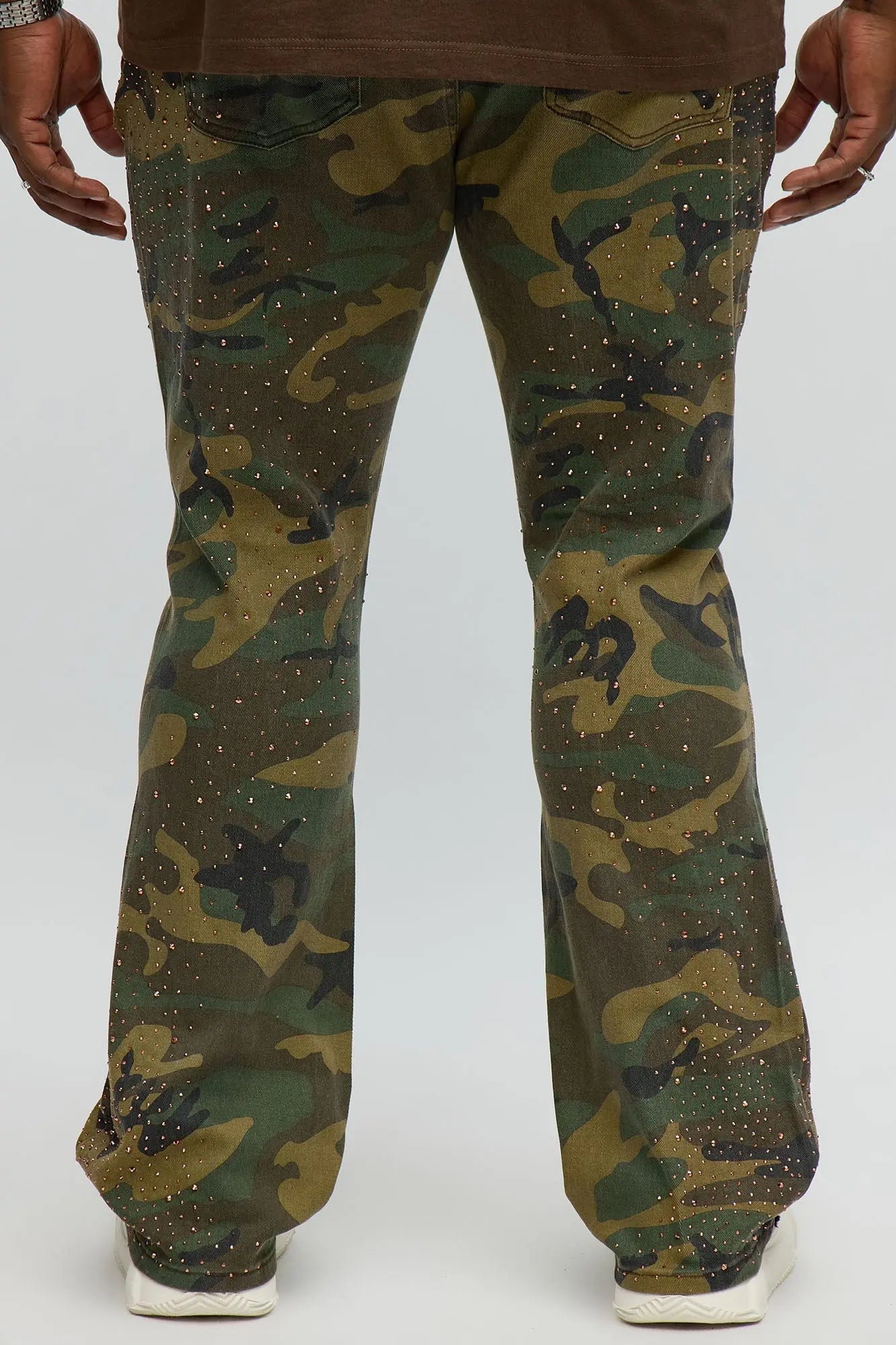 Stacked Skinny Flare Be Jeweled Camo Pants - Camouflage