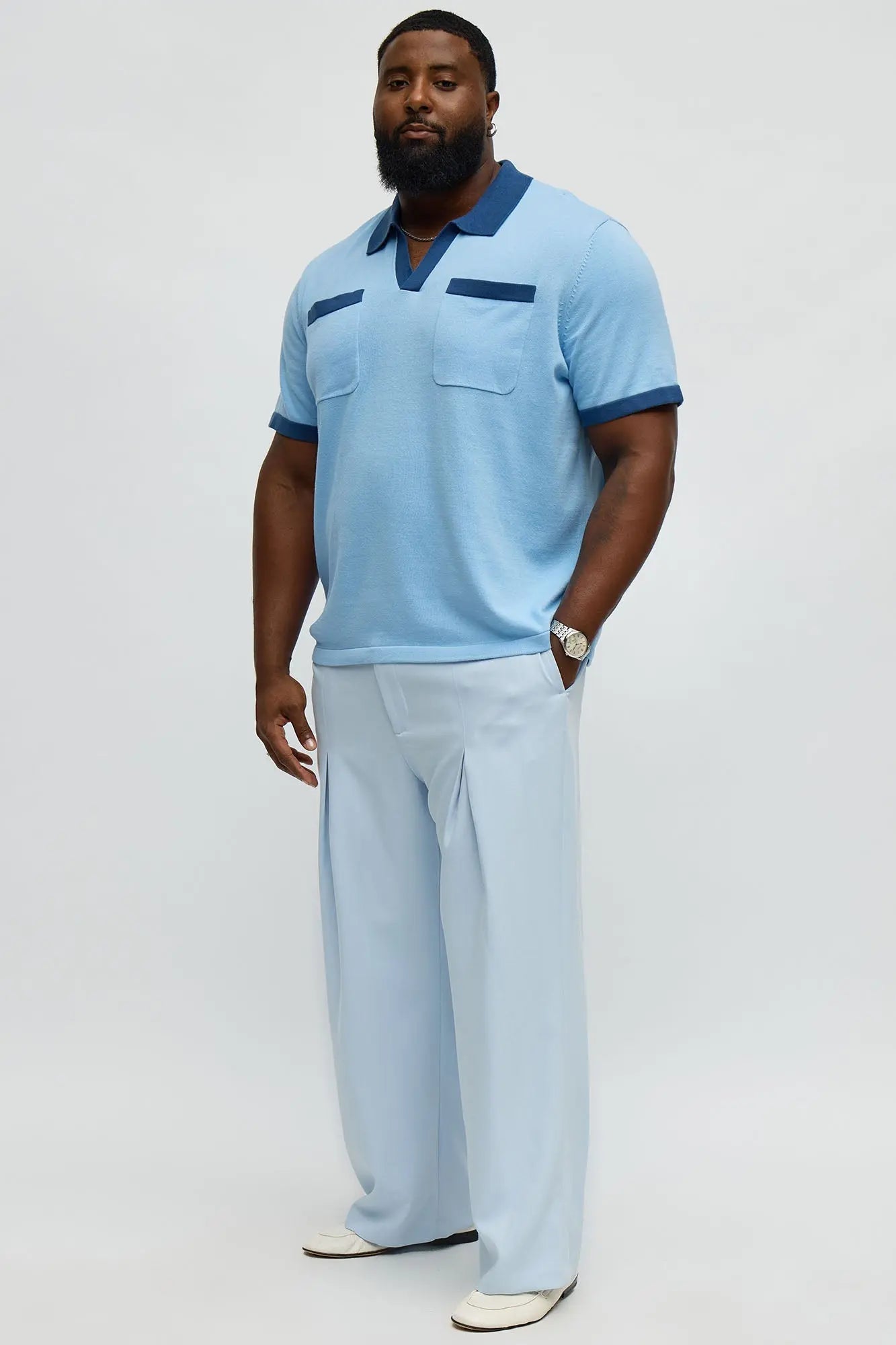 Oversized Exaggerated Pockets Lounge Polo - Blue/combo
