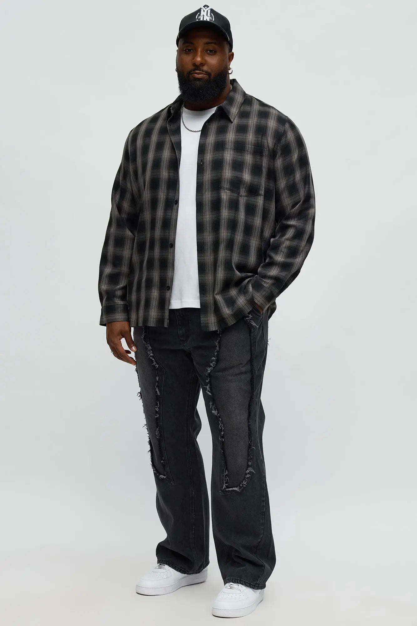 Stacked Slim Flare Diamond Frayed Jeans - Black