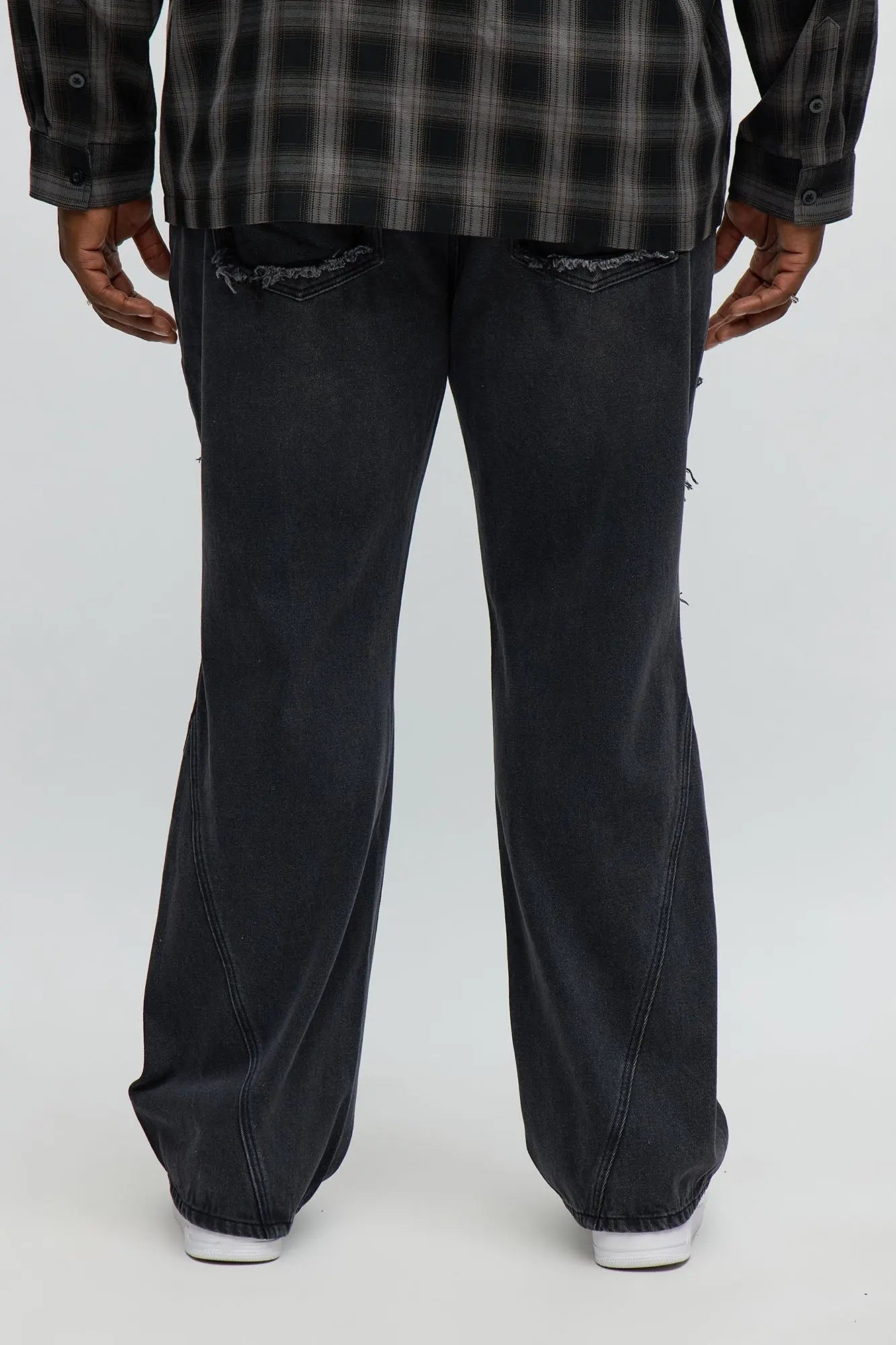 Stacked Slim Flare Diamond Frayed Jeans - Black