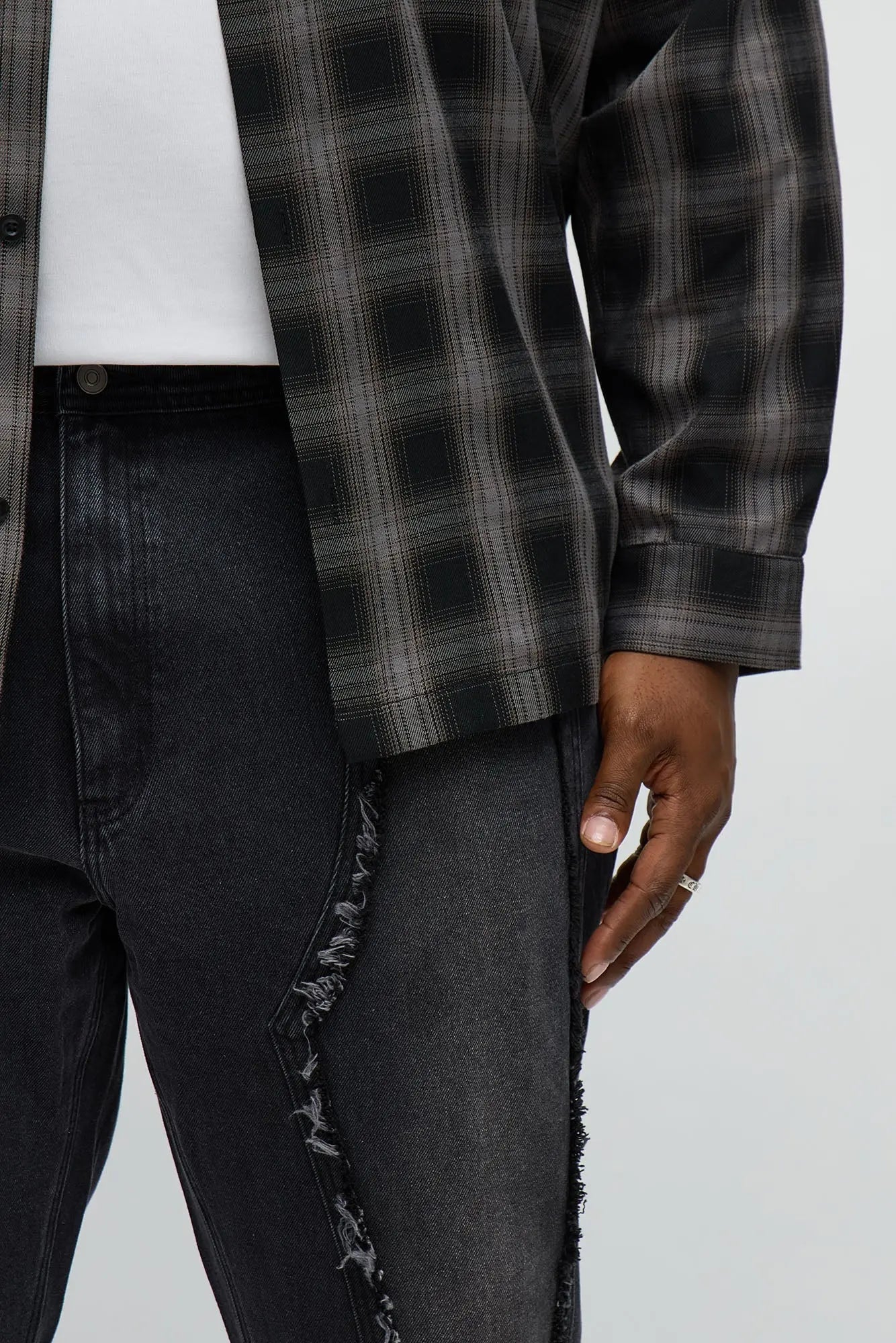 Stacked Slim Flare Diamond Frayed Jeans - Black