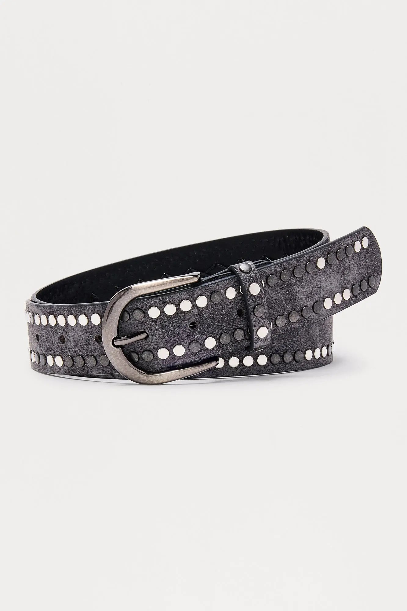 Retro Studded Faux Leather Belt - Grey