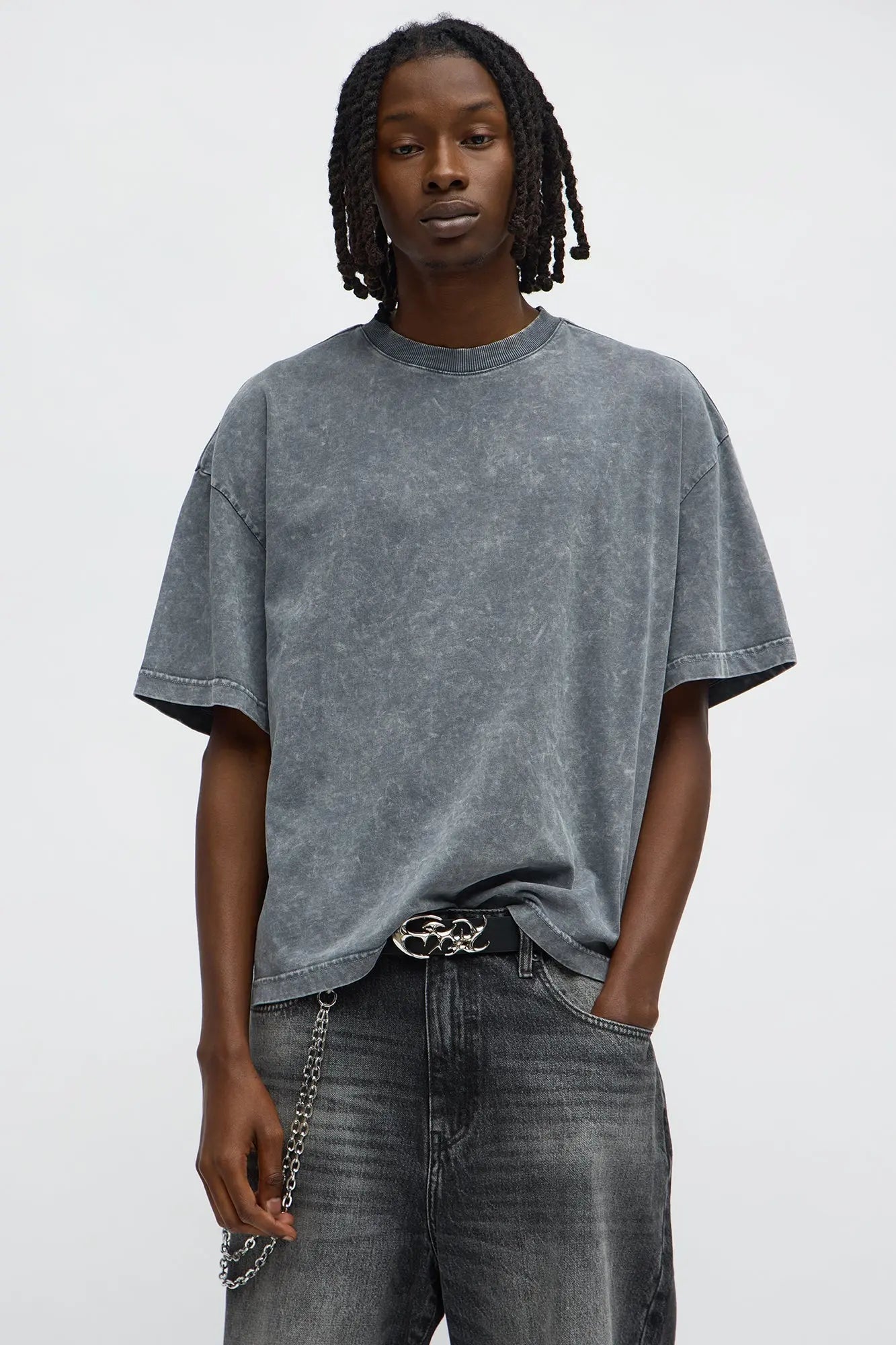 Tinted Acid Wash Boxy Cropped Heavyweight Short Sleeve Tee - Grey