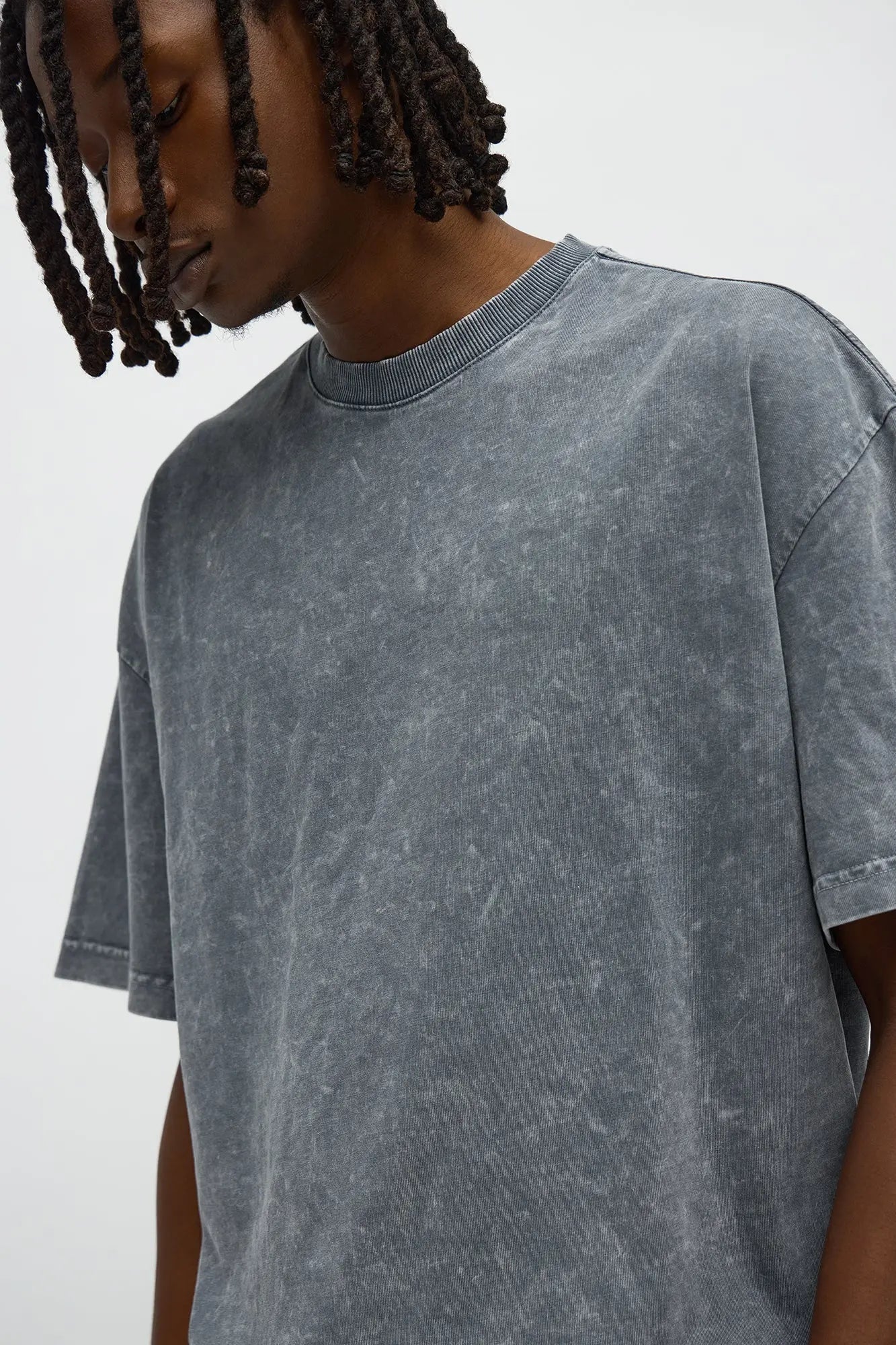 Tinted Acid Wash Boxy Cropped Heavyweight Short Sleeve Tee - Grey