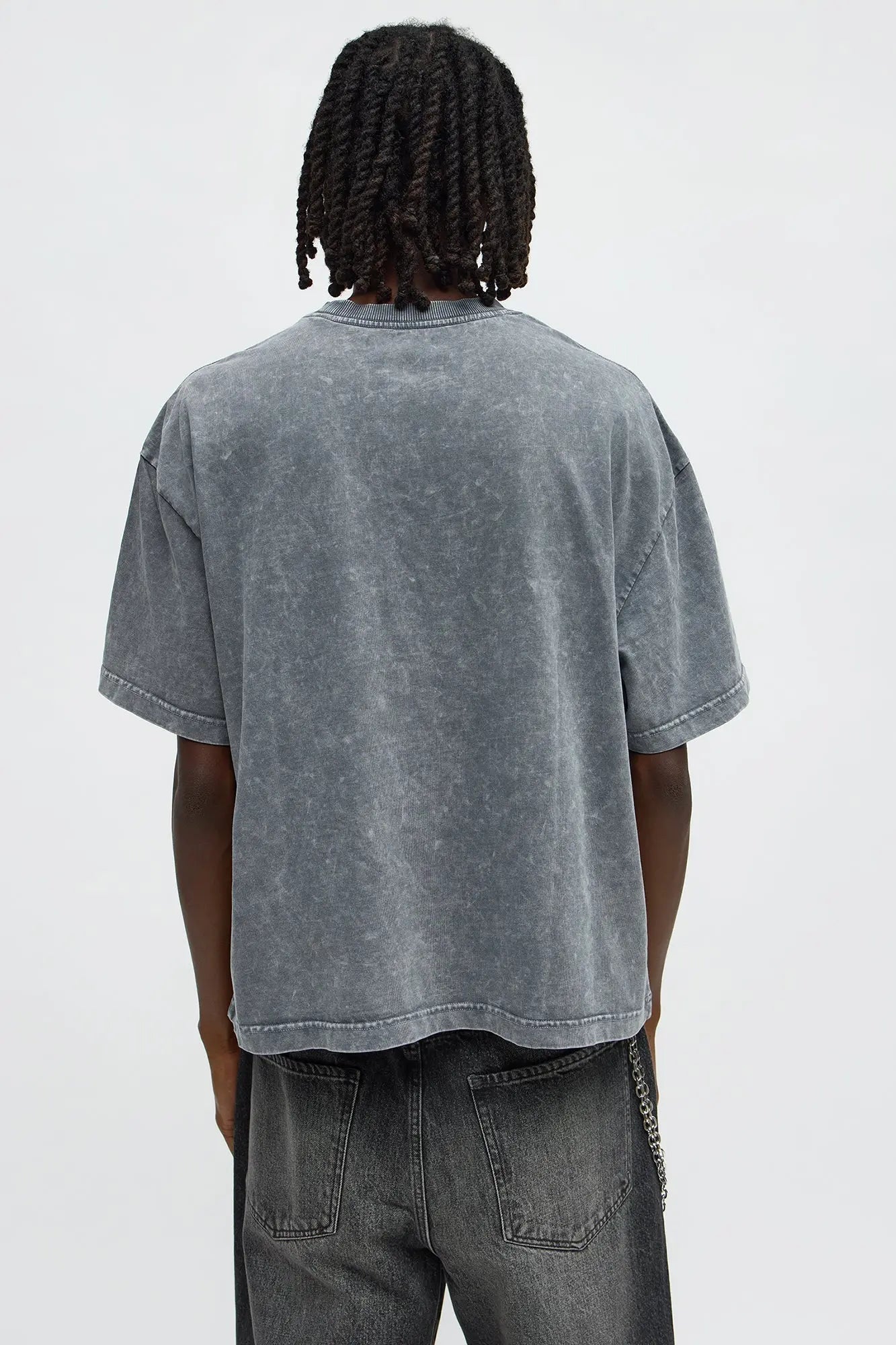 Tinted Acid Wash Boxy Cropped Heavyweight Short Sleeve Tee - Grey