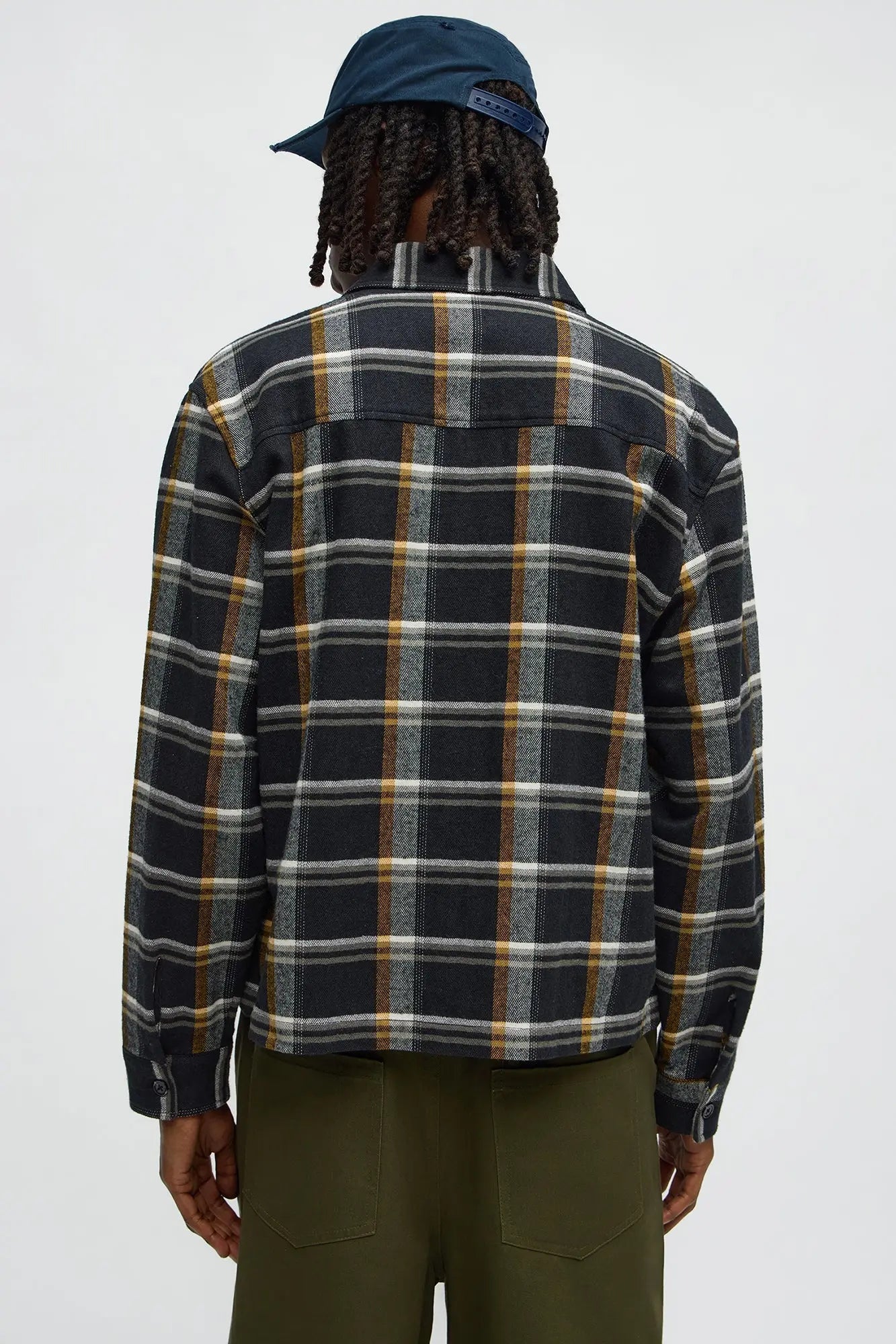 Cropped Flannel Hardware Button Up Shirt - Black