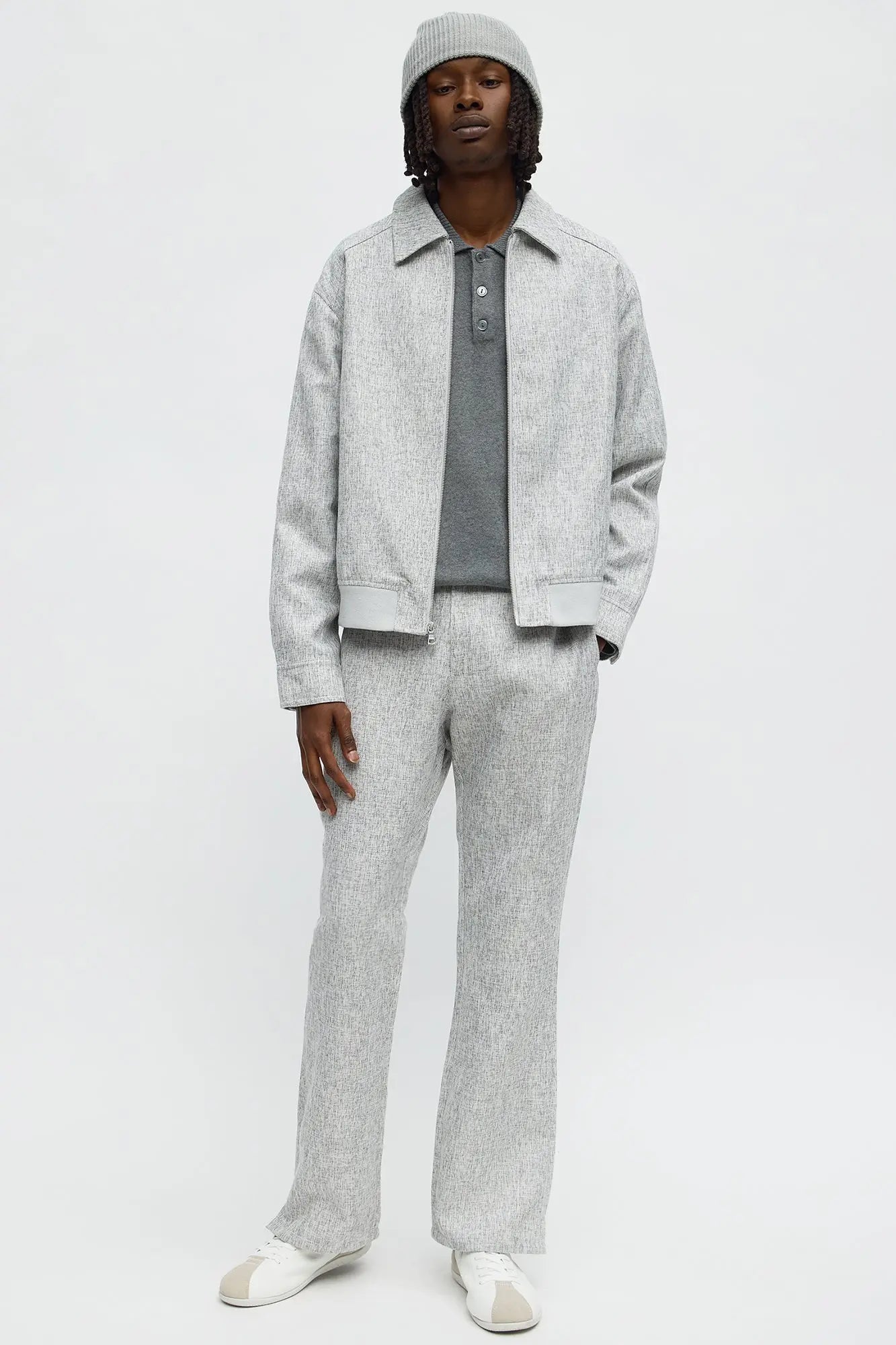 Slim Flare Slit Tweed Textured Pant - Grey/combo