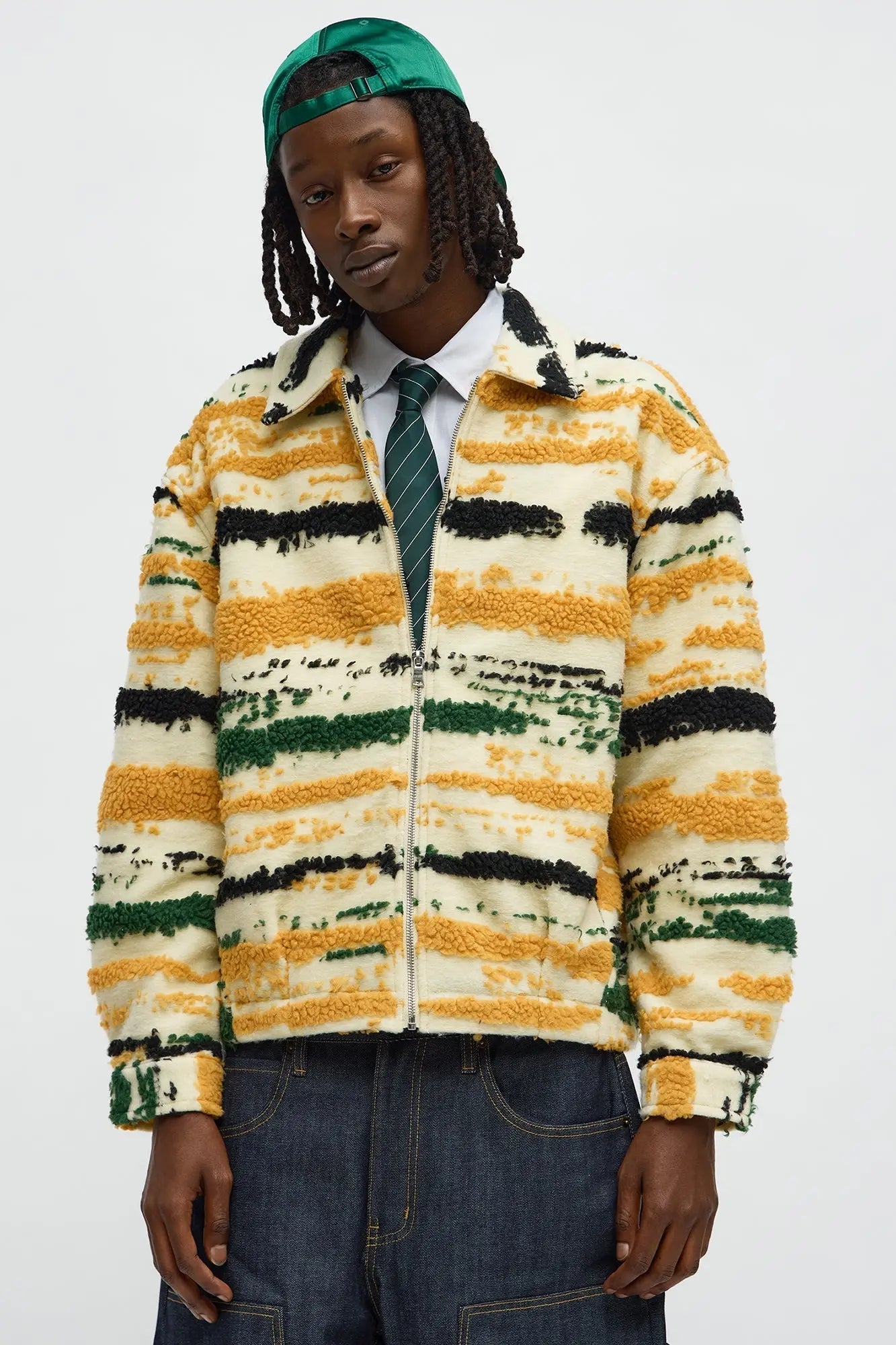 Relaxed Stay In Your Lane Sherpa Jacket - Cream/combo