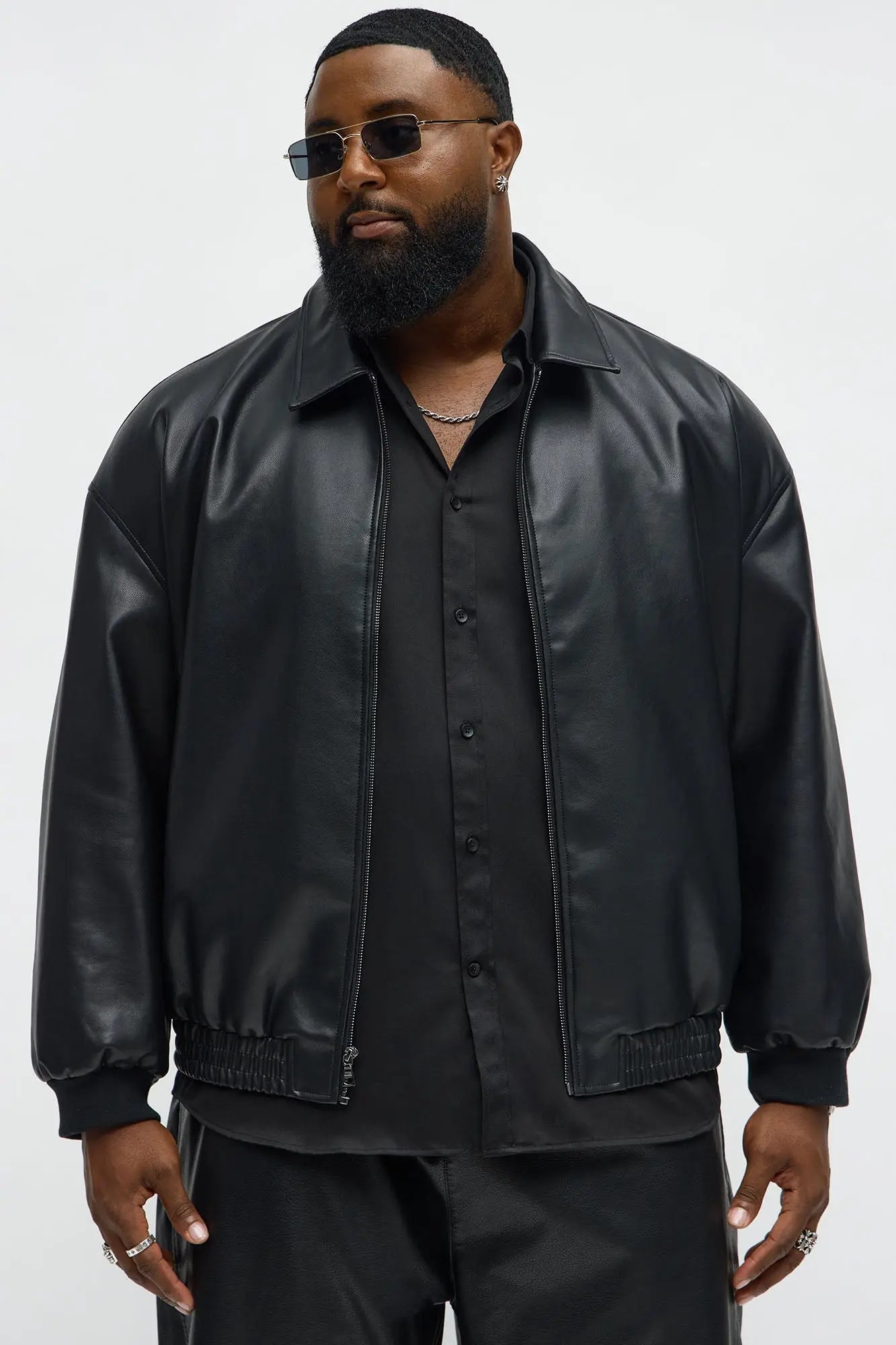 Faux Leather Work Jacket - Black