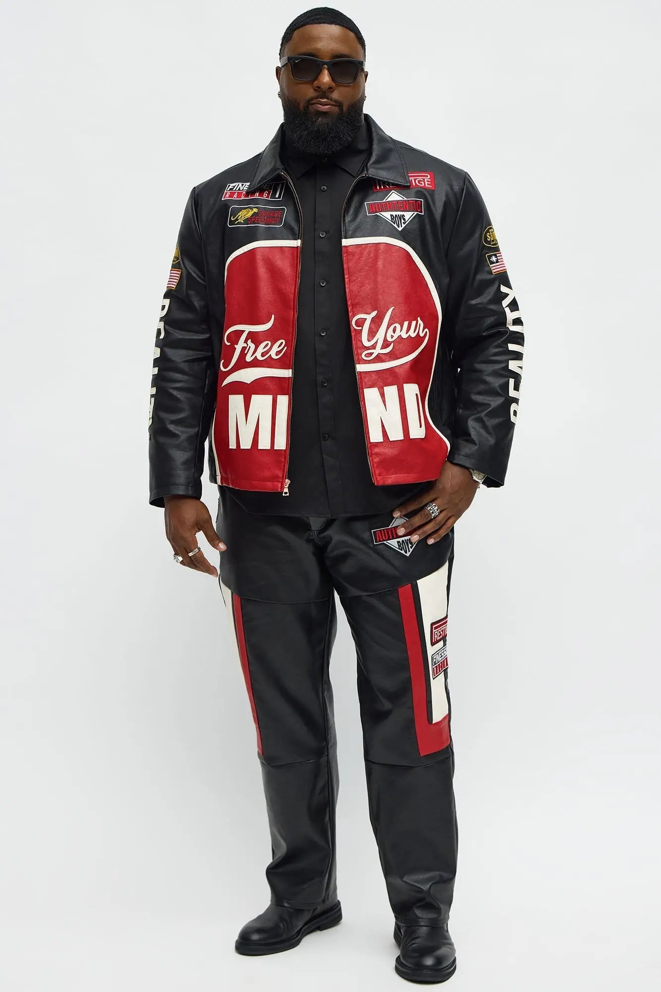 Free Your Mind Faux Leather Racing Jacket - Black/combo