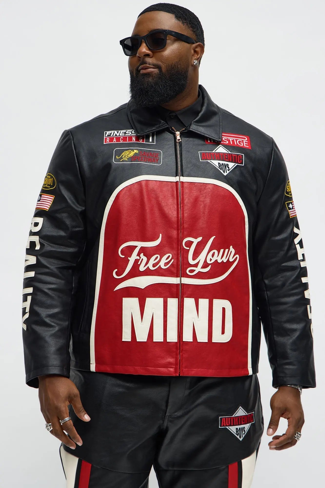 Free Your Mind Faux Leather Racing Jacket - Black/combo