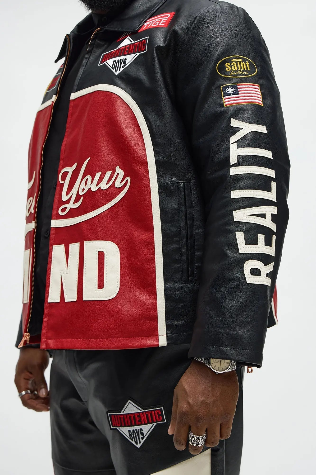 Free Your Mind Faux Leather Racing Jacket - Black/combo