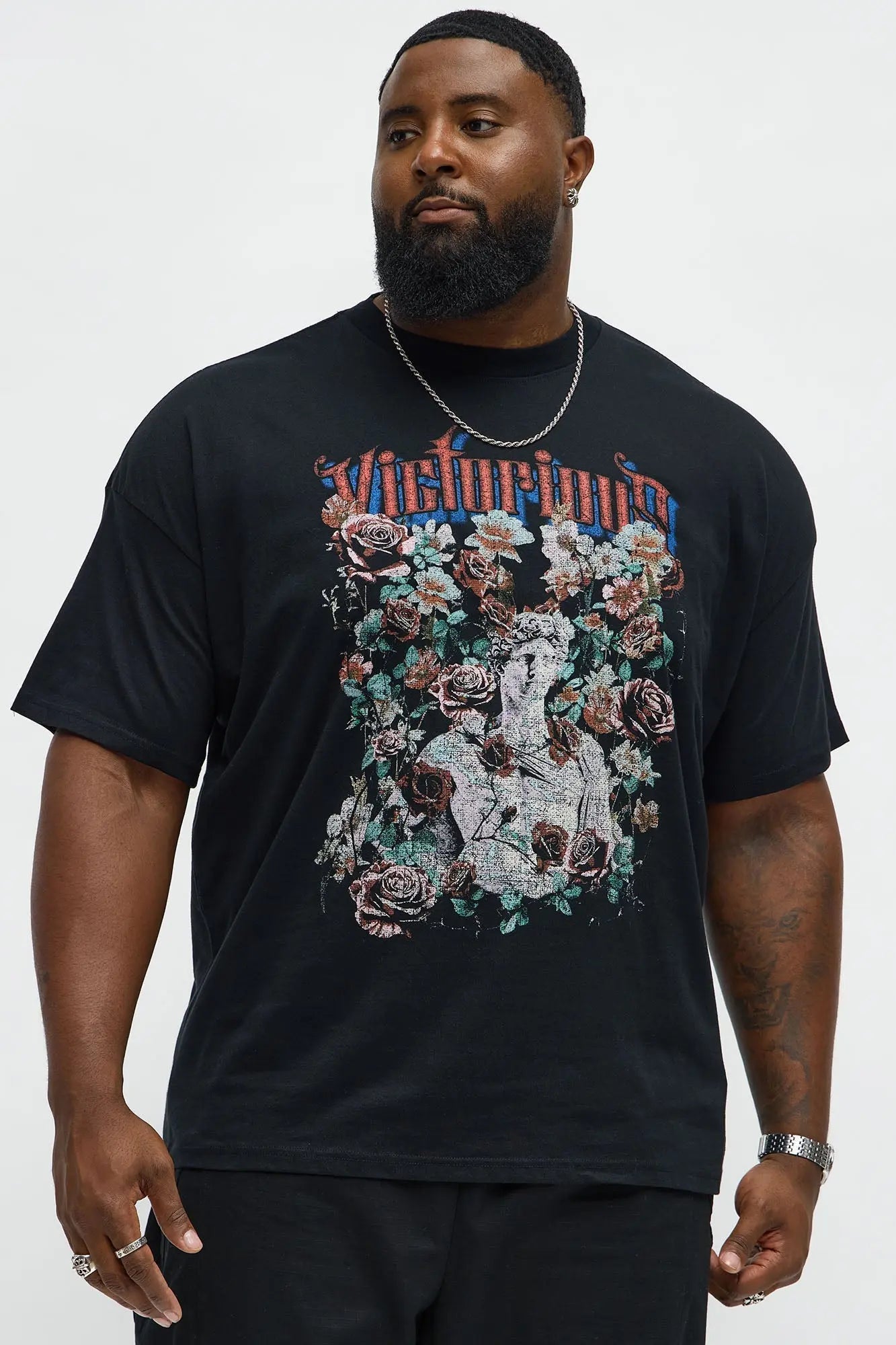 Victorious Flowers Oversized Short Sleeve Tee - Black