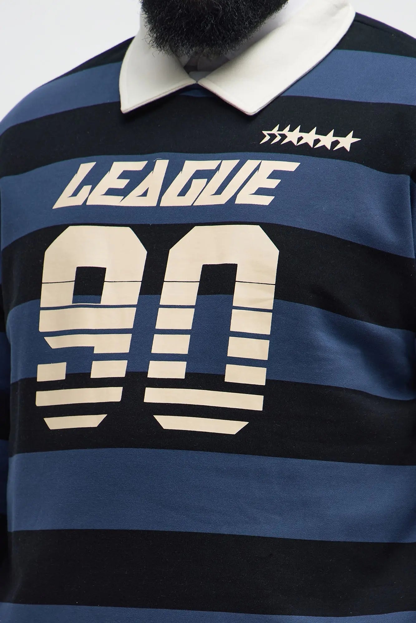 League Stripe Fleece Long Sleeve Polo - Navy/Multi