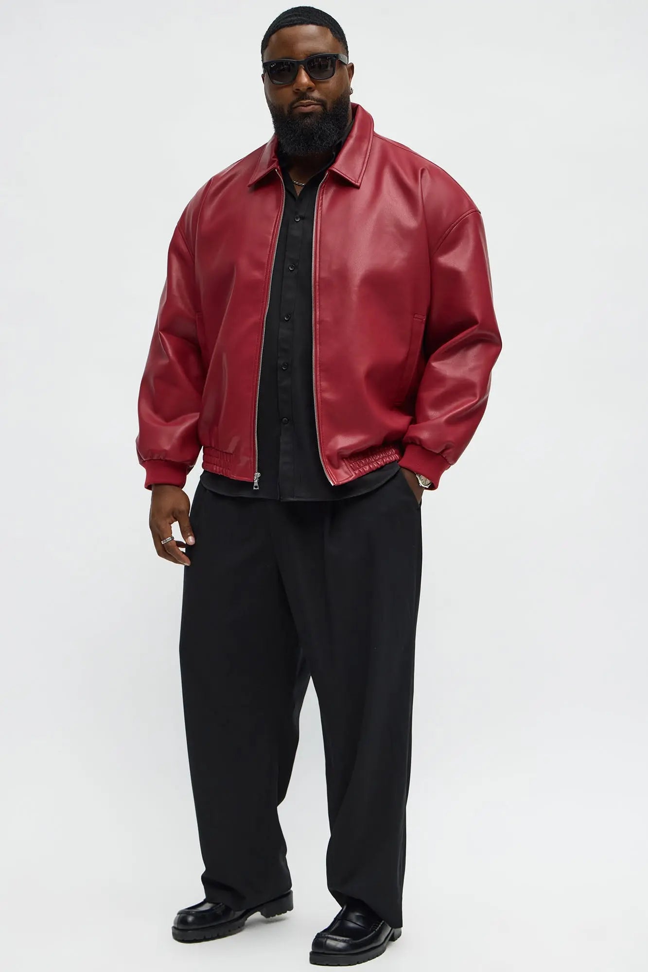 Faux Leather Work Jacket - Red
