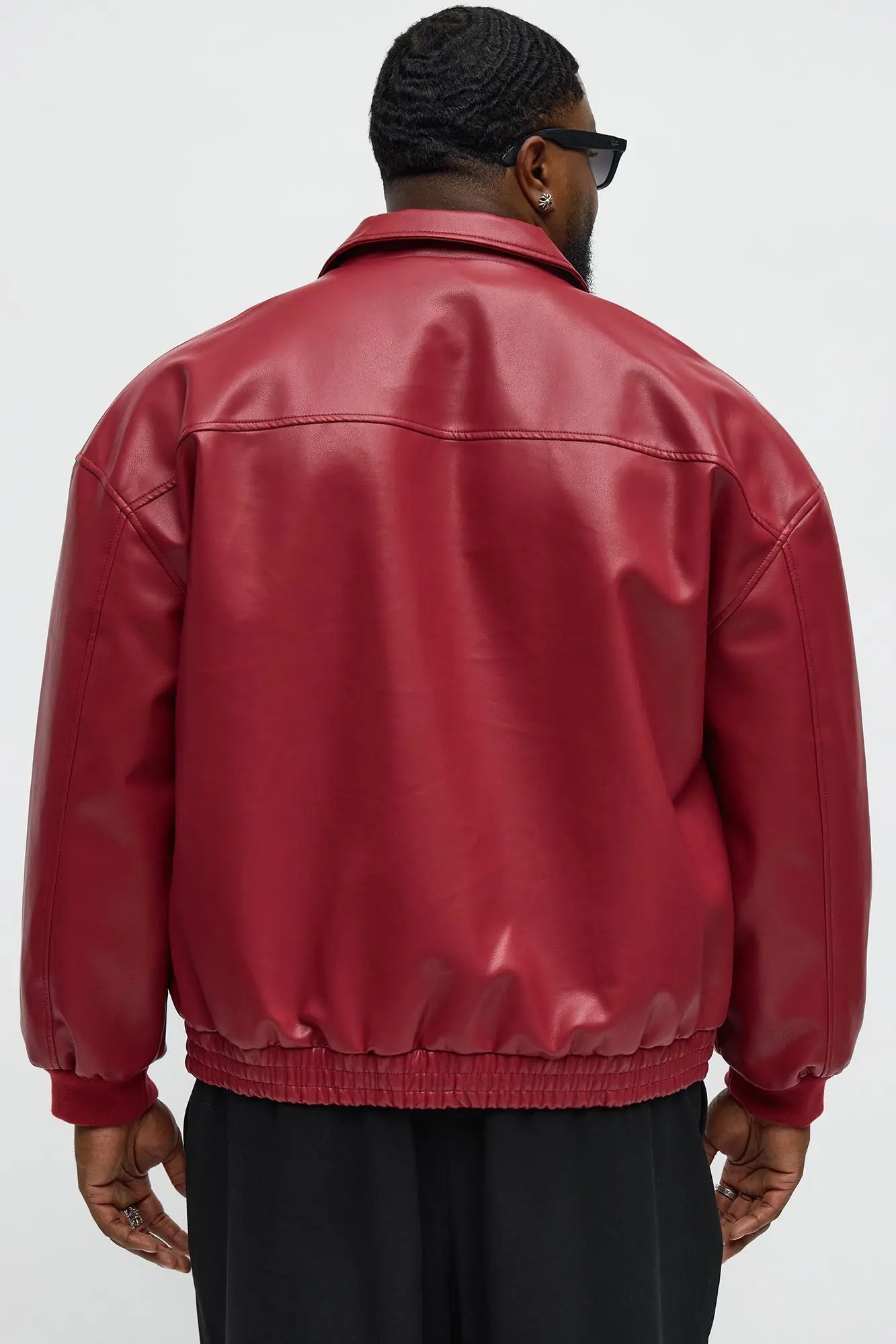 Faux Leather Work Jacket - Red