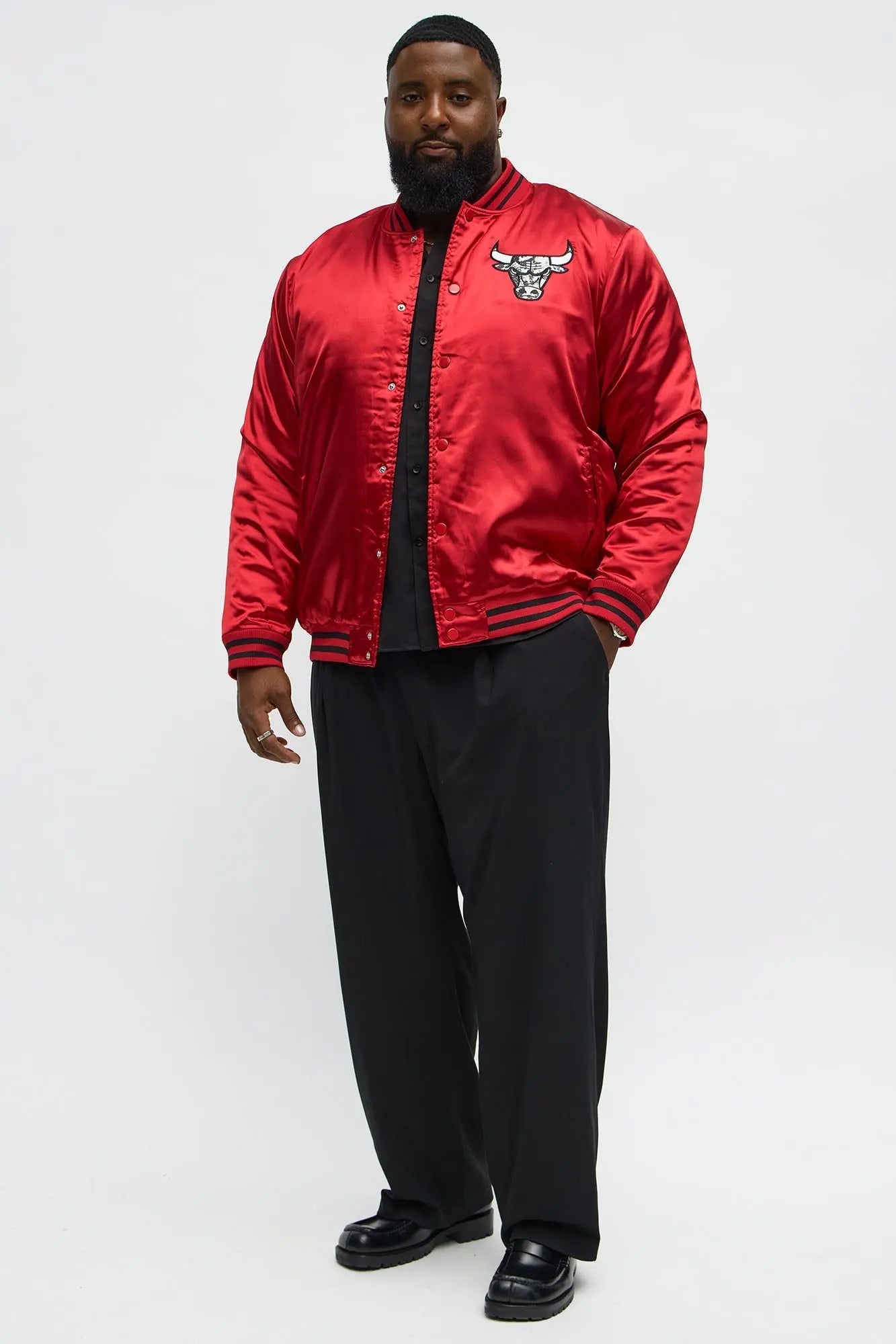 Bulls Night Drift Satin Varsity Jacket - Red