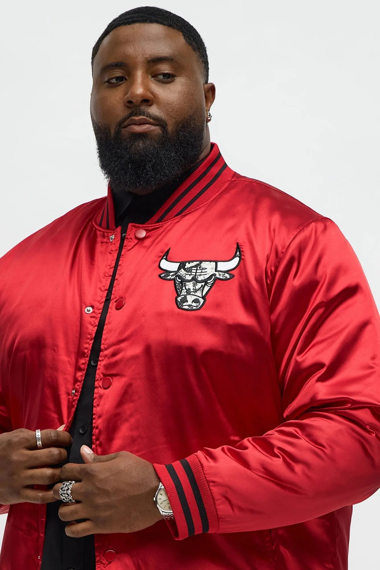 Bulls Night Drift Satin Varsity Jacket - Red