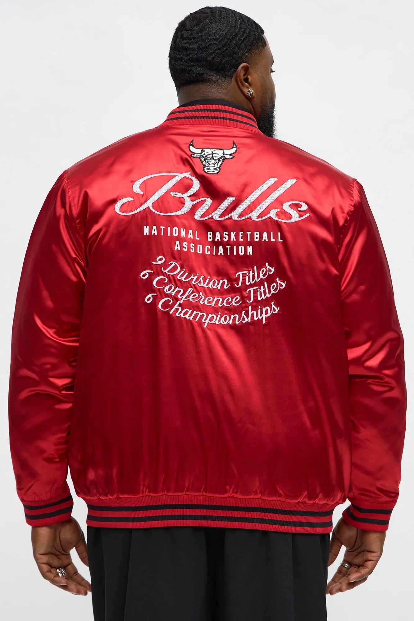 Bulls Night Drift Satin Varsity Jacket - Red