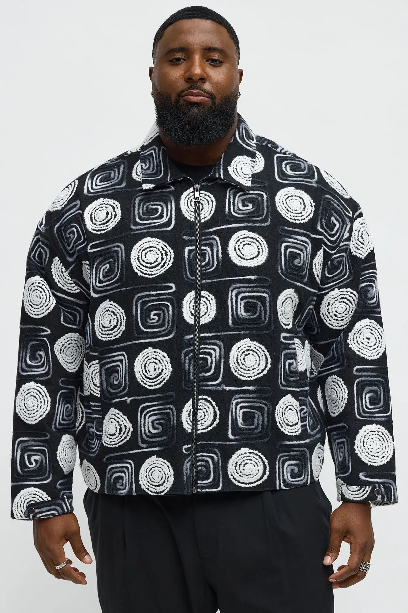 Cropped Textured I'm Spiraling Work Jacket - Black/White
