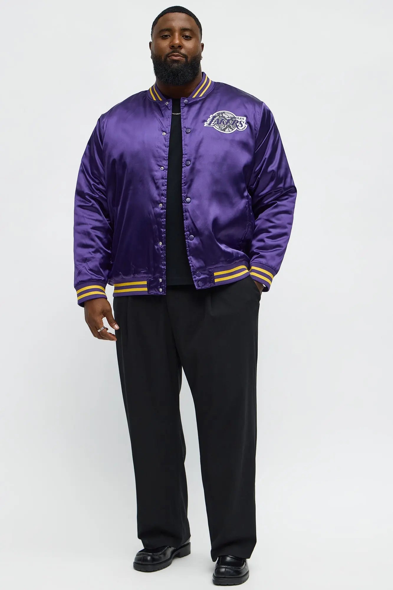 Lakers Night Drift Satin Varsity Jacket - Purple